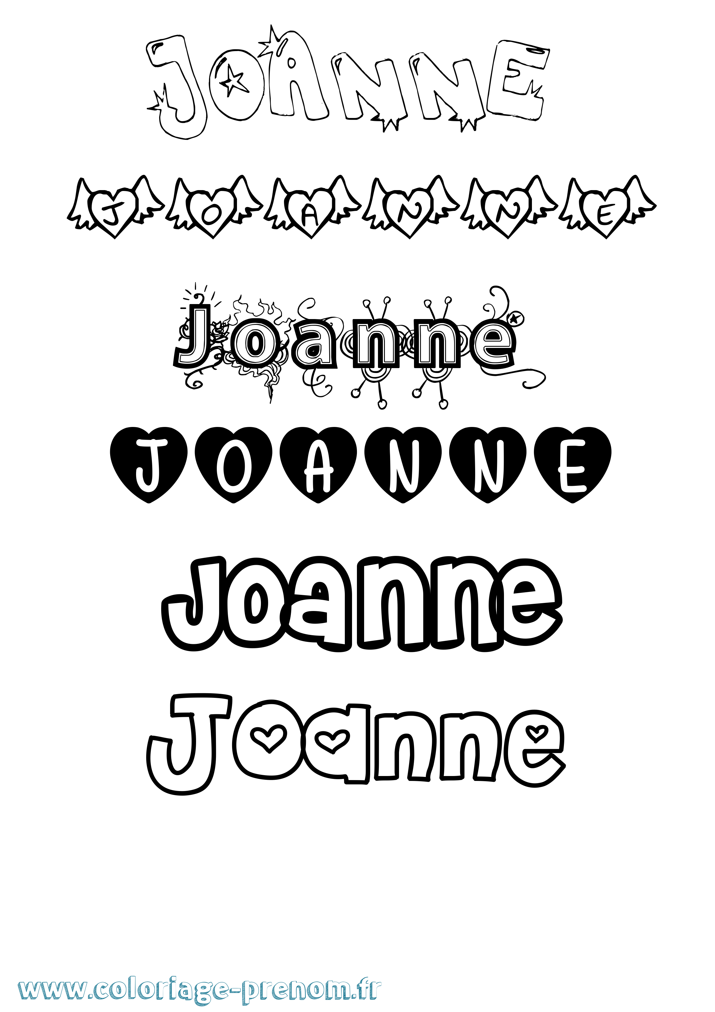 Coloriage prénom Joanne Girly