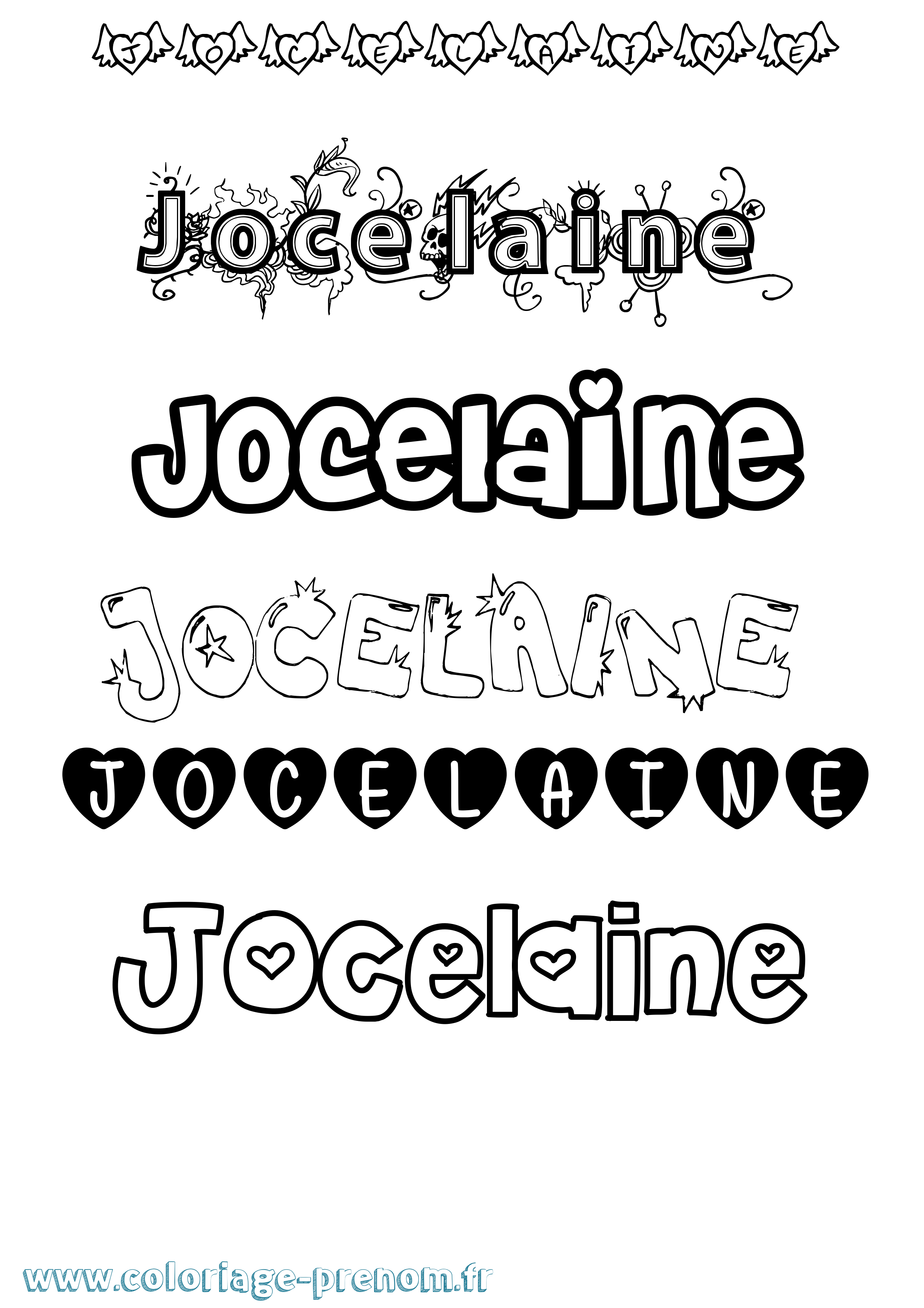 Coloriage prénom Jocelaine Girly