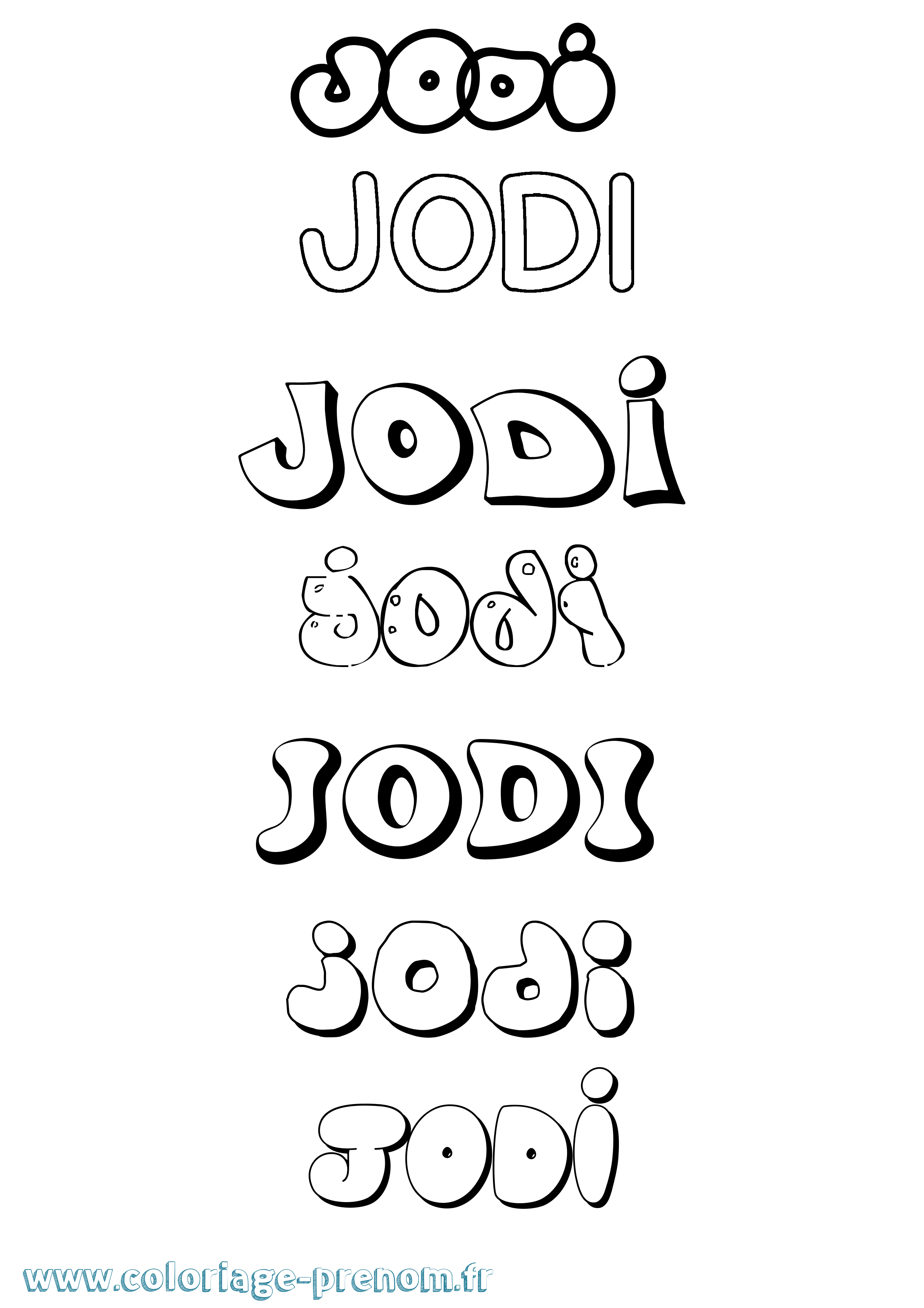 Coloriage prénom Jodi Bubble