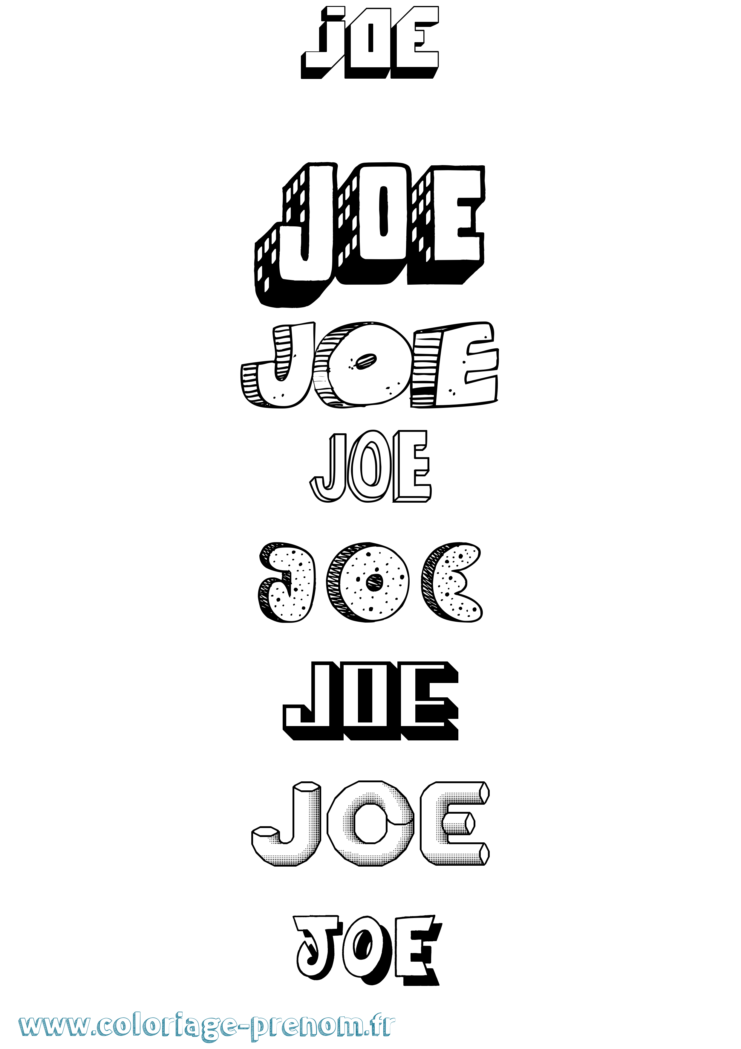Coloriage prénom Joe Effet 3D