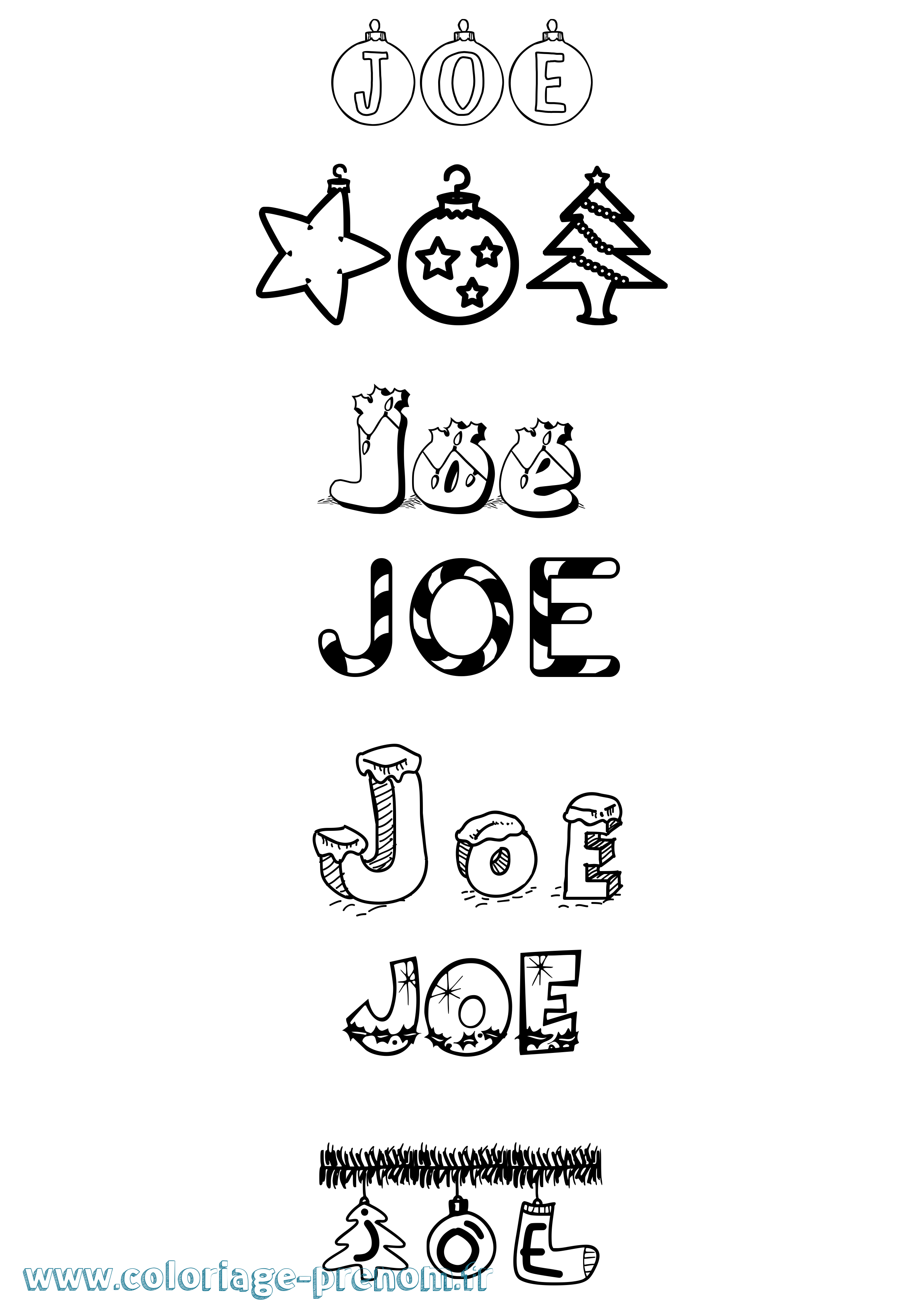 Coloriage prénom Joe Noël