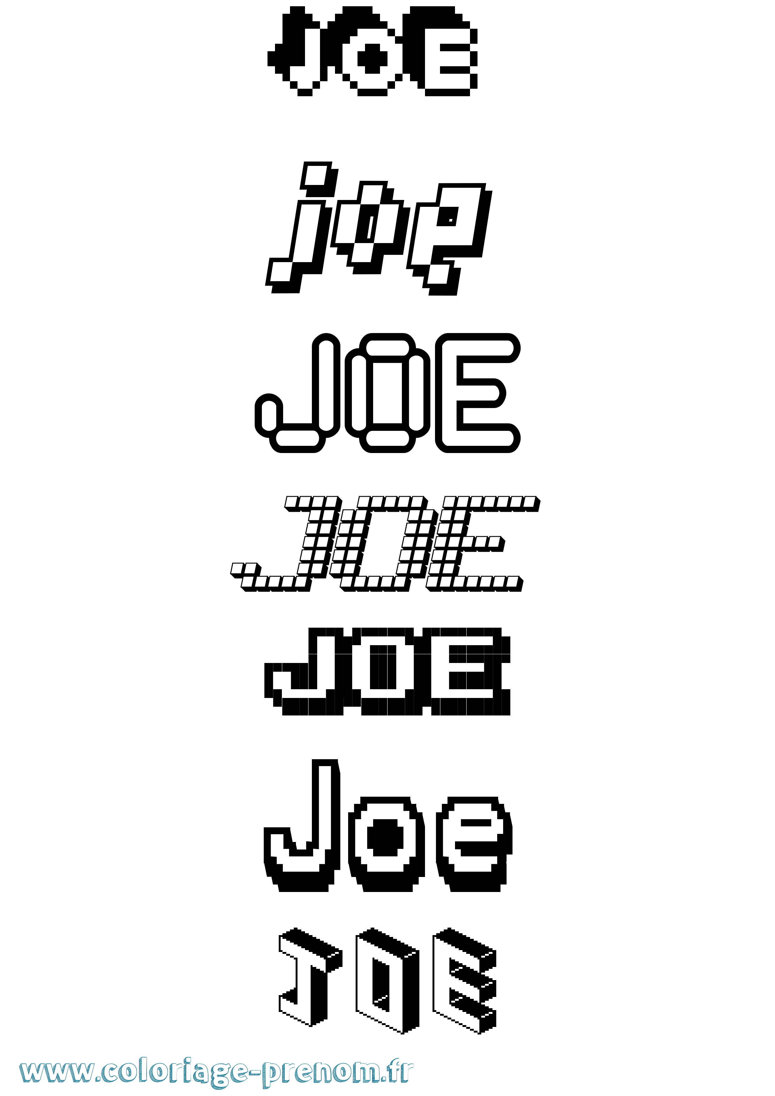 Coloriage prénom Joe Pixel