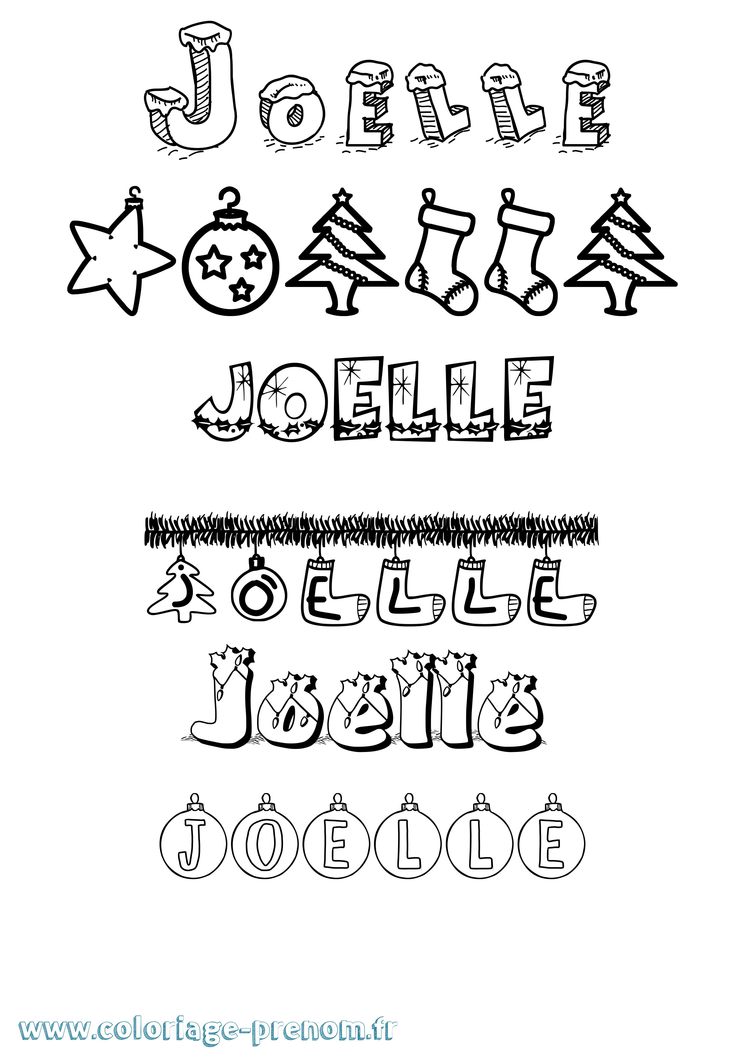 Coloriage prénom Joelle Noël