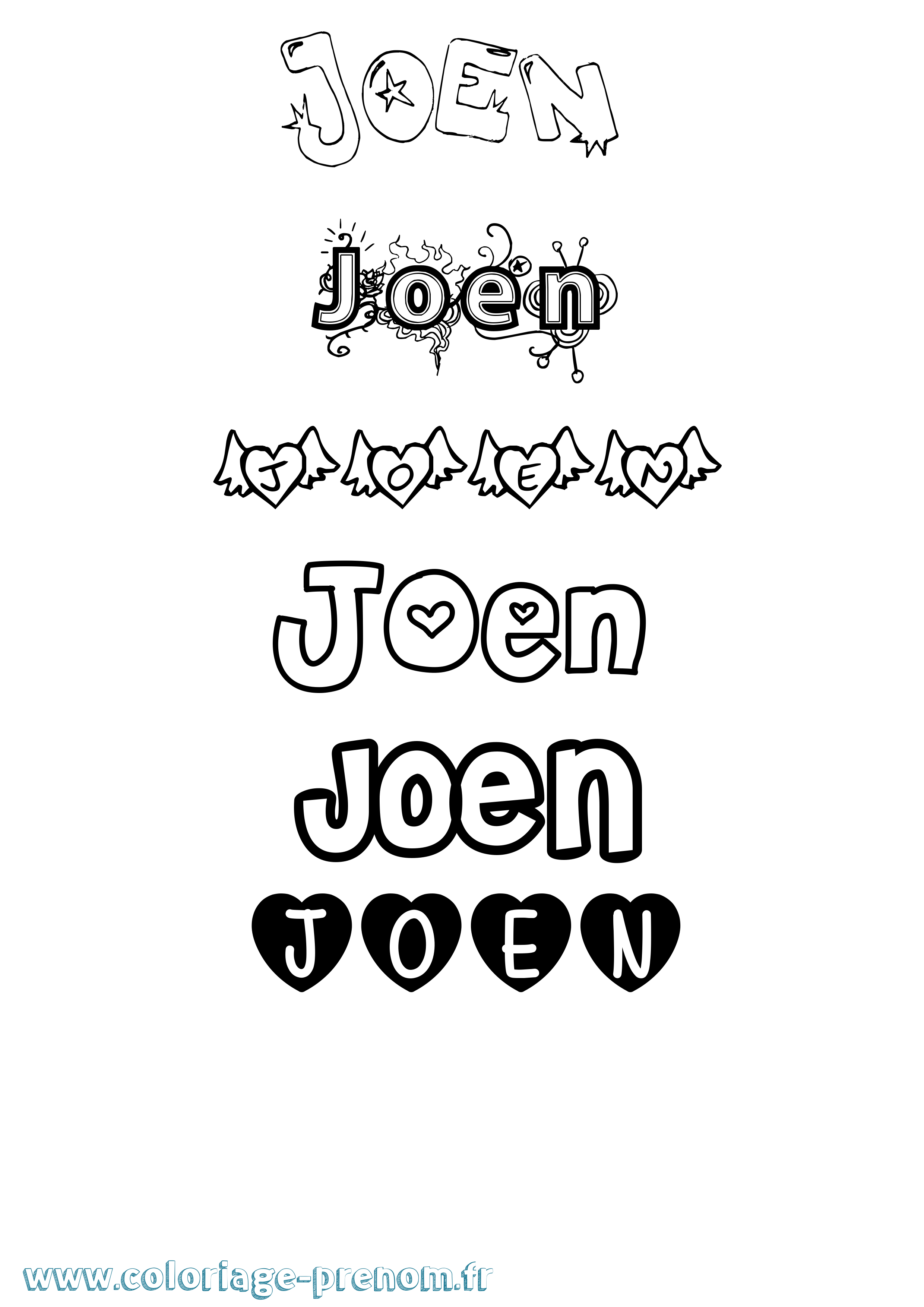 Coloriage prénom Joen Girly