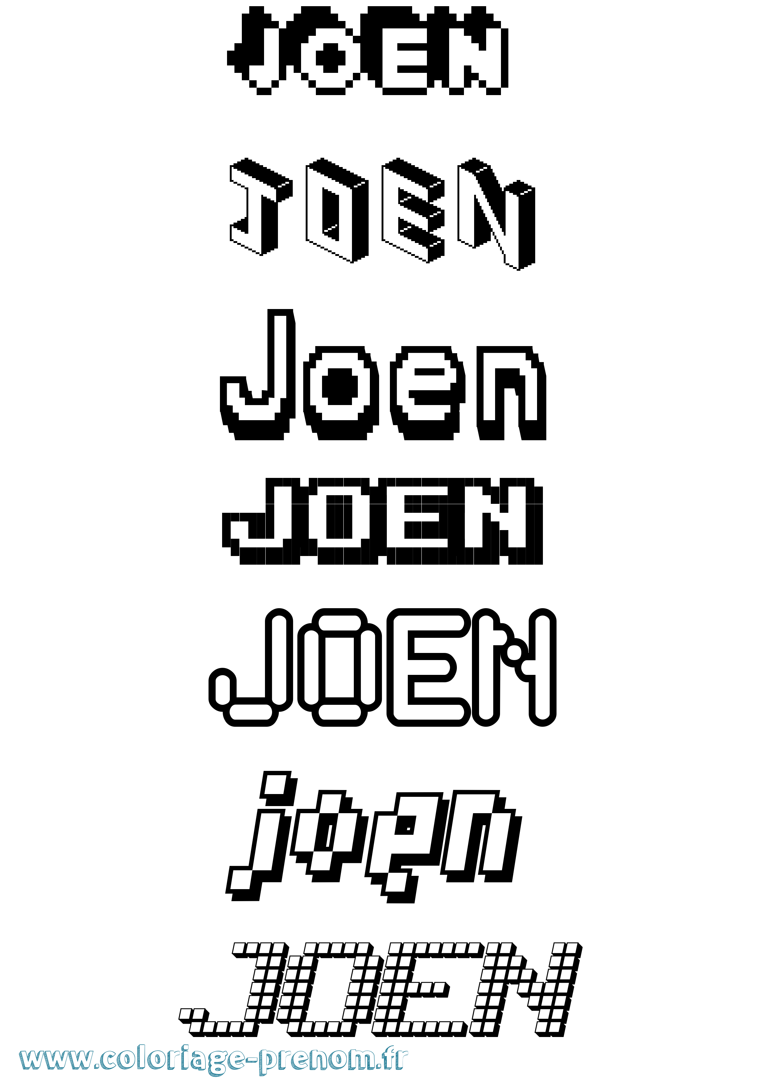 Coloriage prénom Joen Pixel