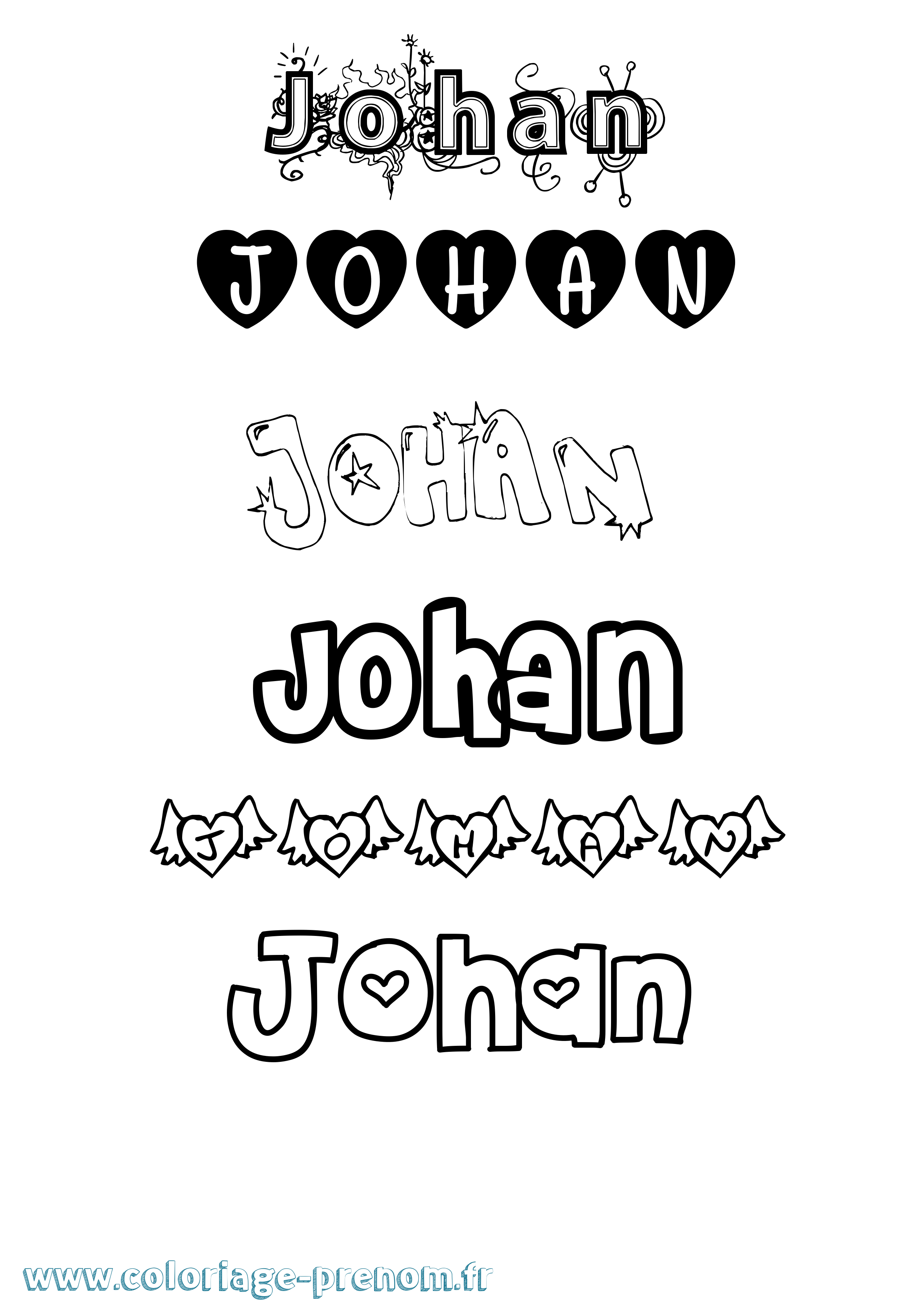 Coloriage prénom Johan Girly