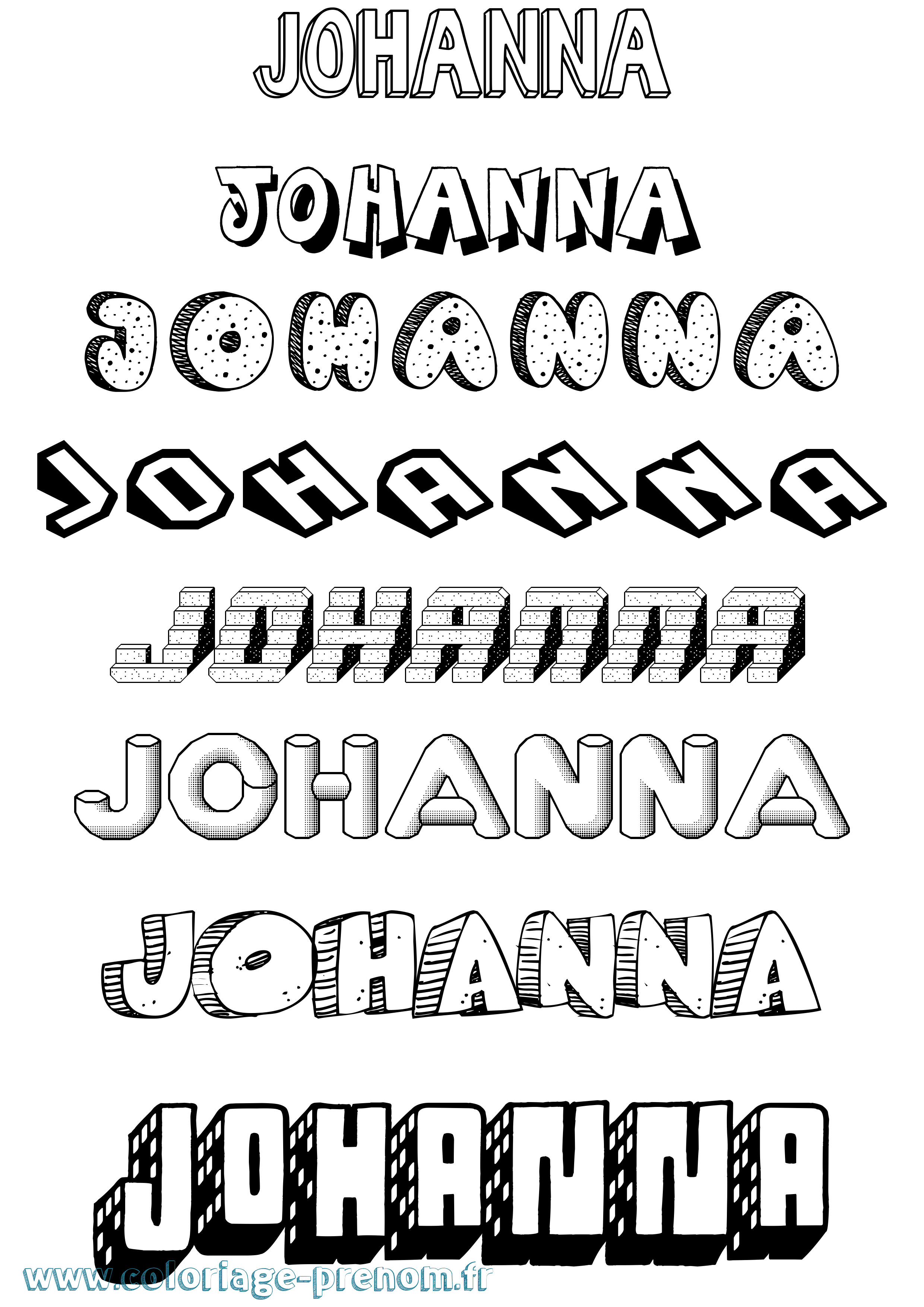 Coloriage prénom Johanna Effet 3D
