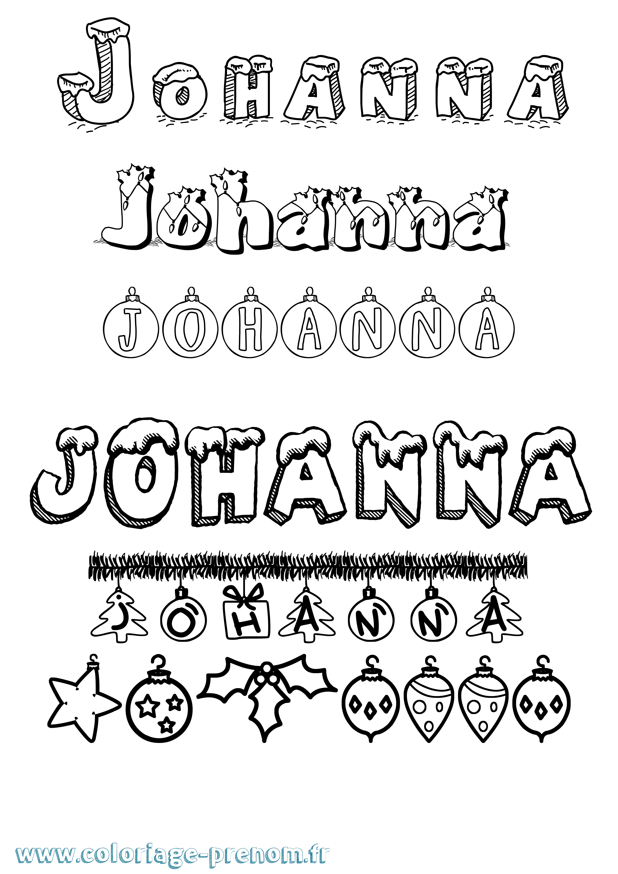 Coloriage prénom Johanna Noël