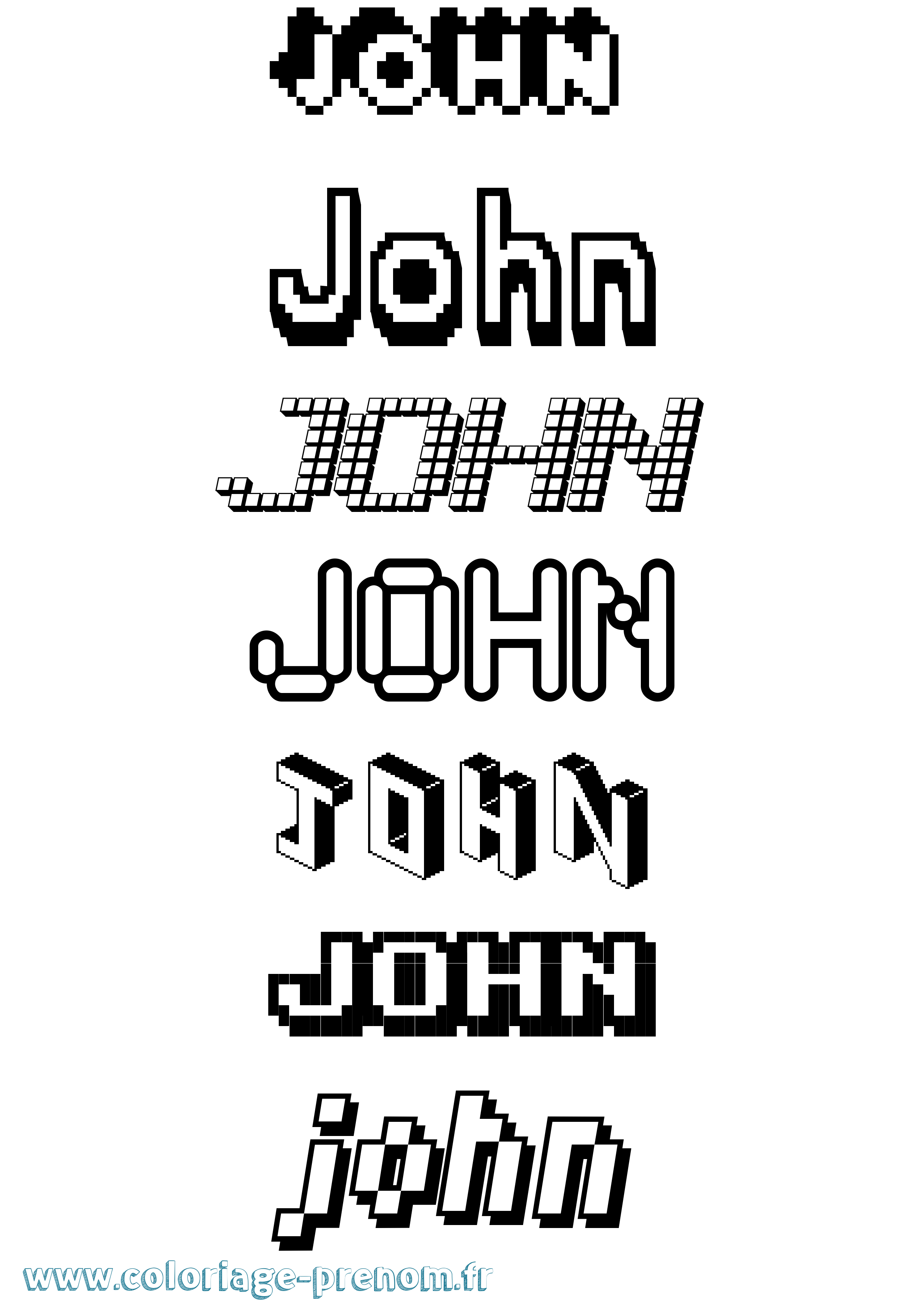 Coloriage prénom John Pixel
