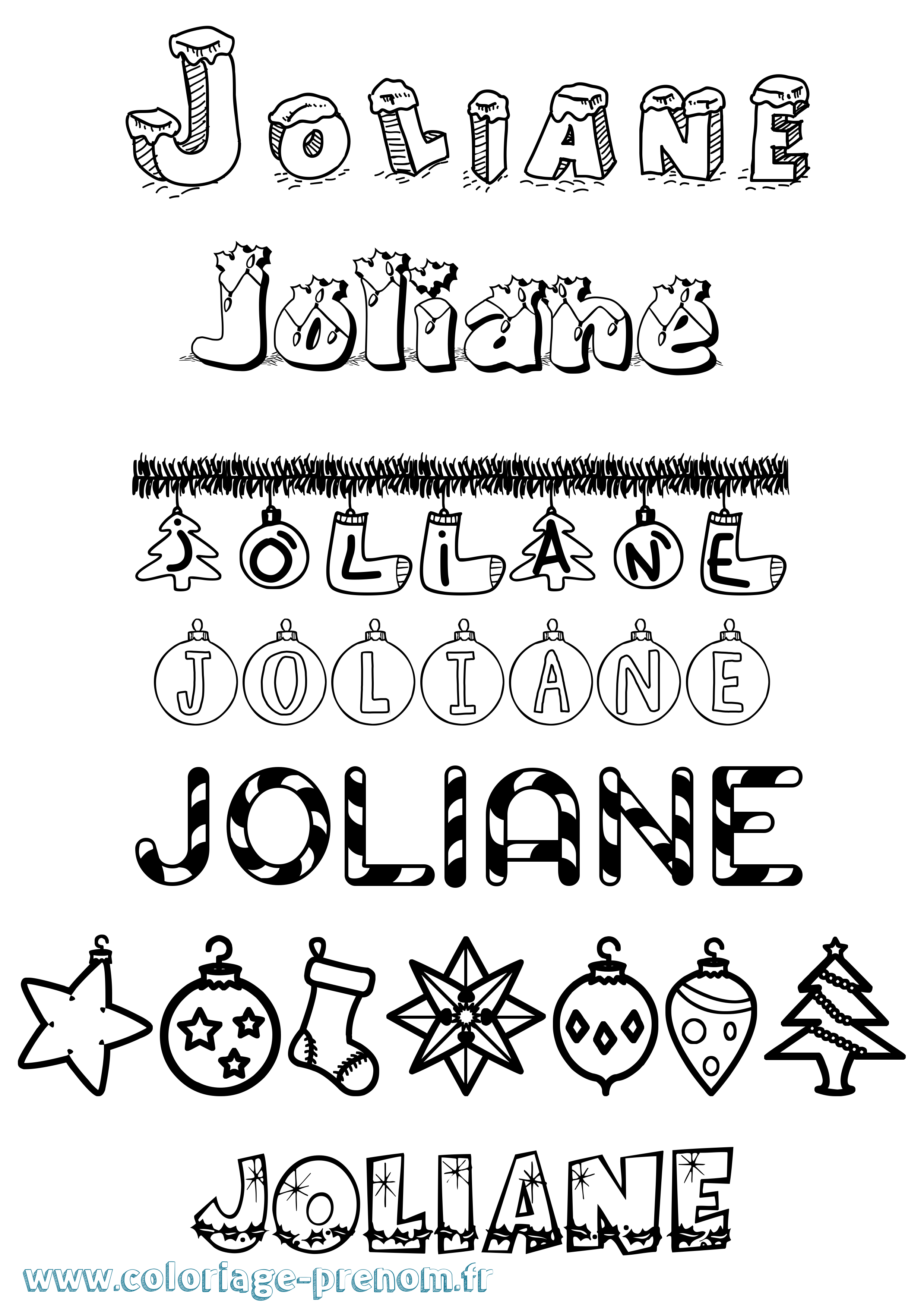 Coloriage prénom Joliane Noël