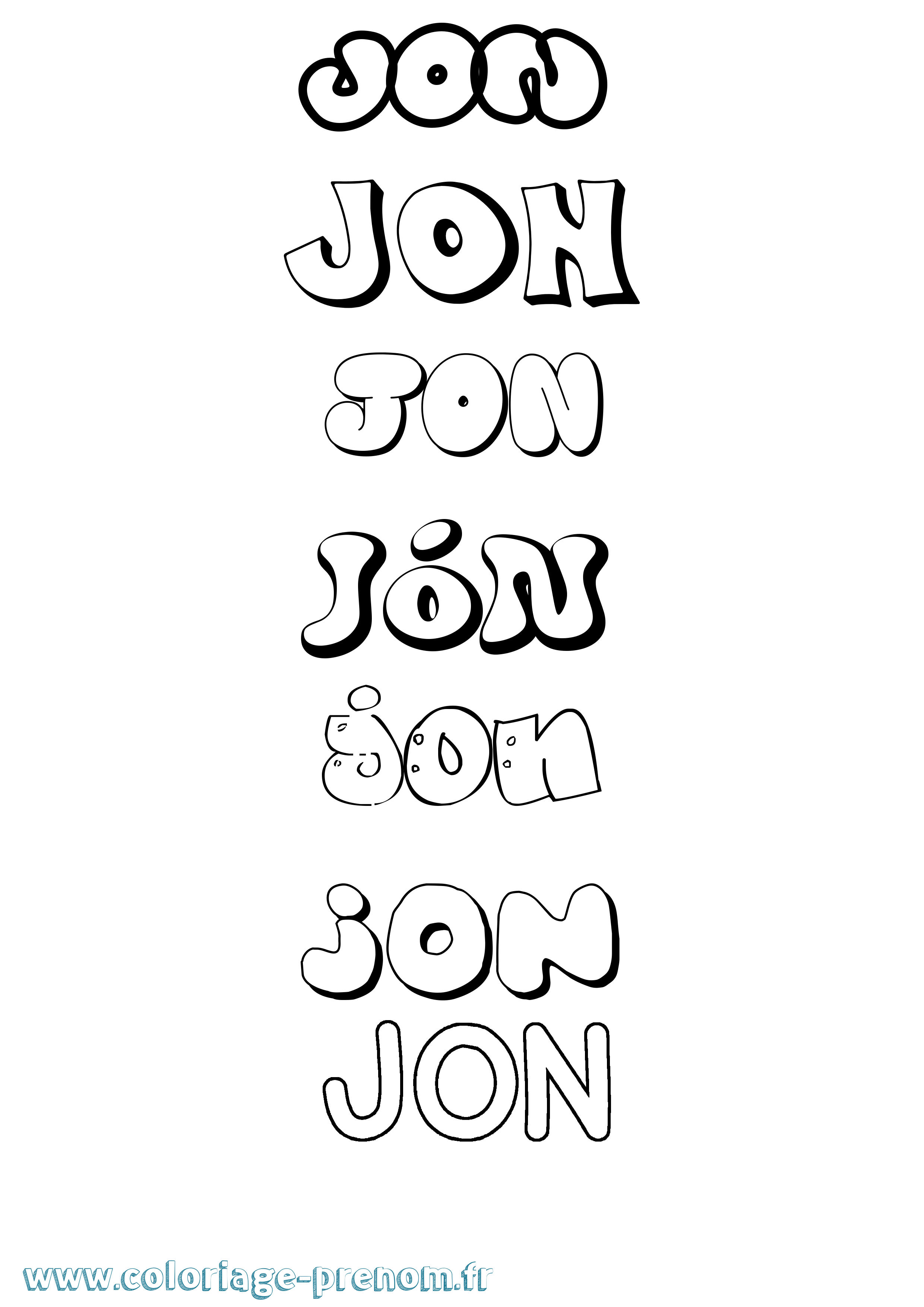 Coloriage prénom Jón Bubble