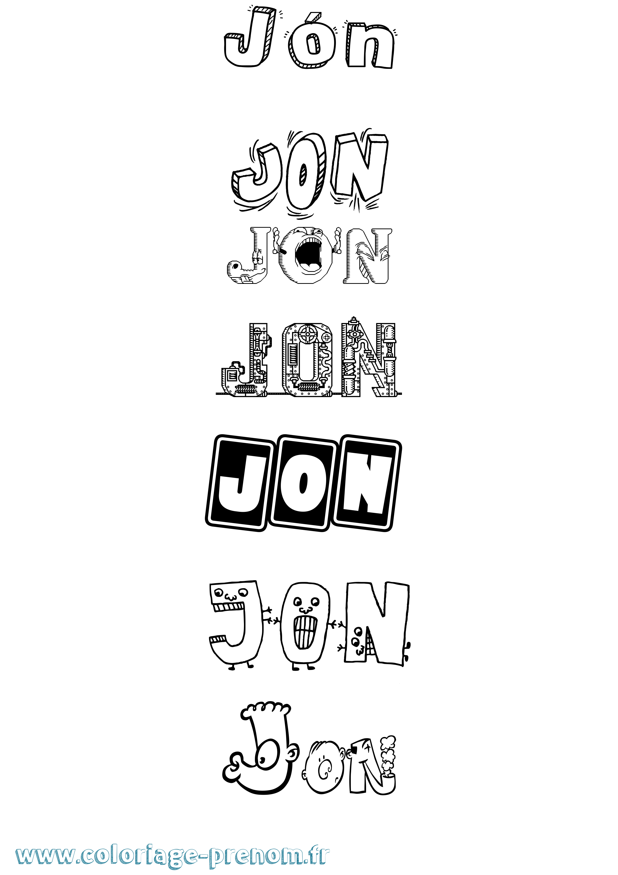 Coloriage prénom Jón Fun