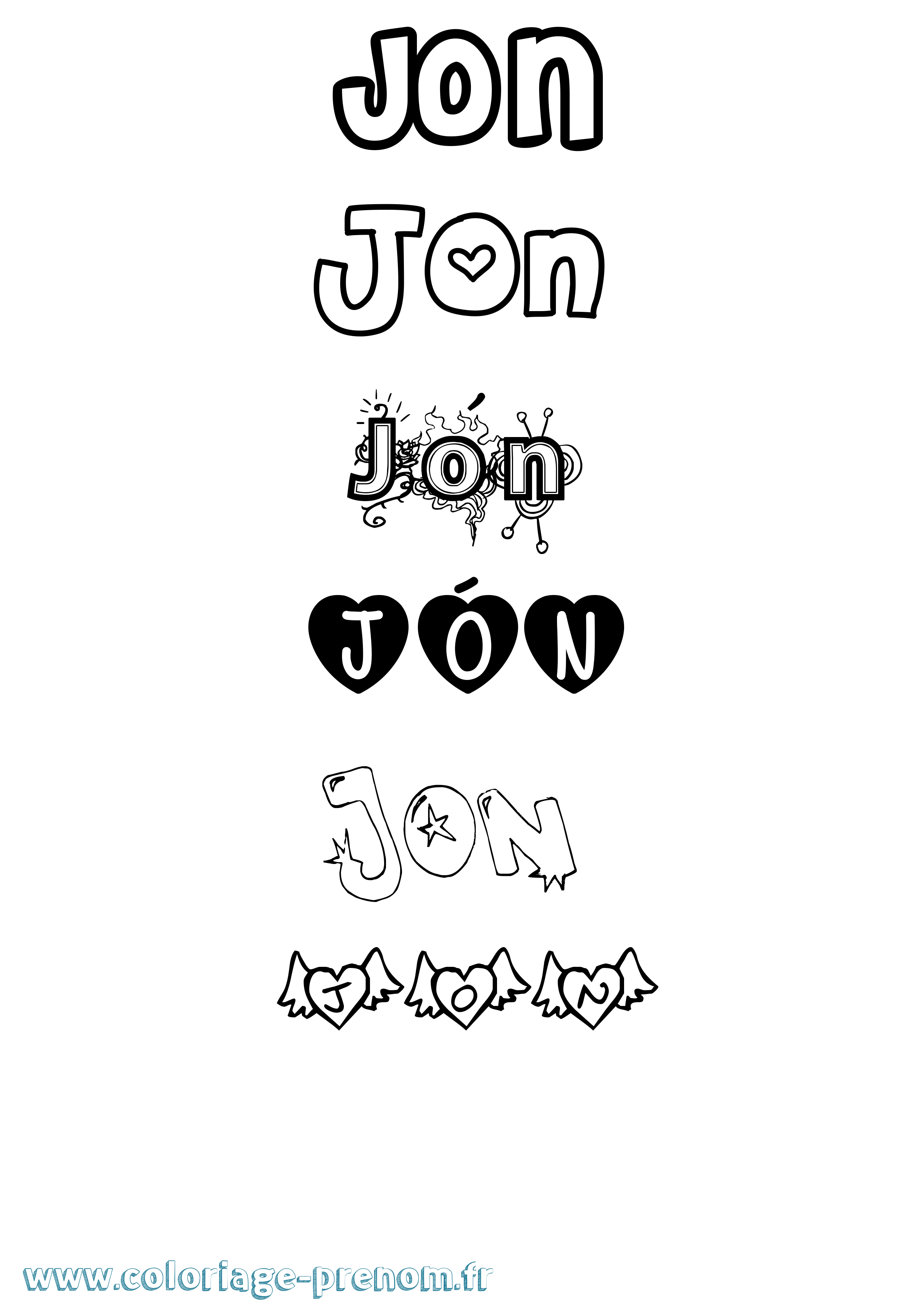 Coloriage prénom Jón Girly