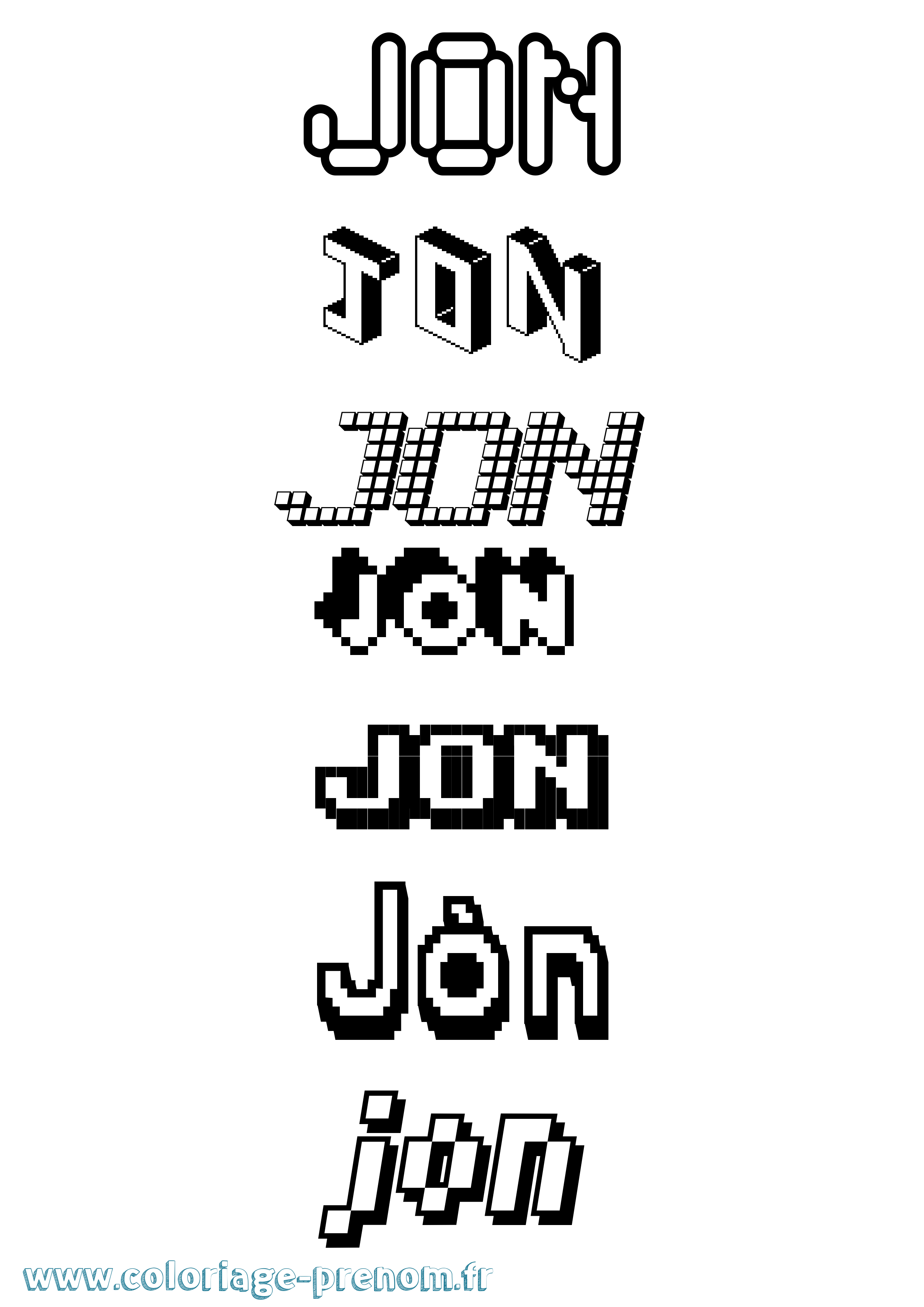 Coloriage prénom Jón Pixel