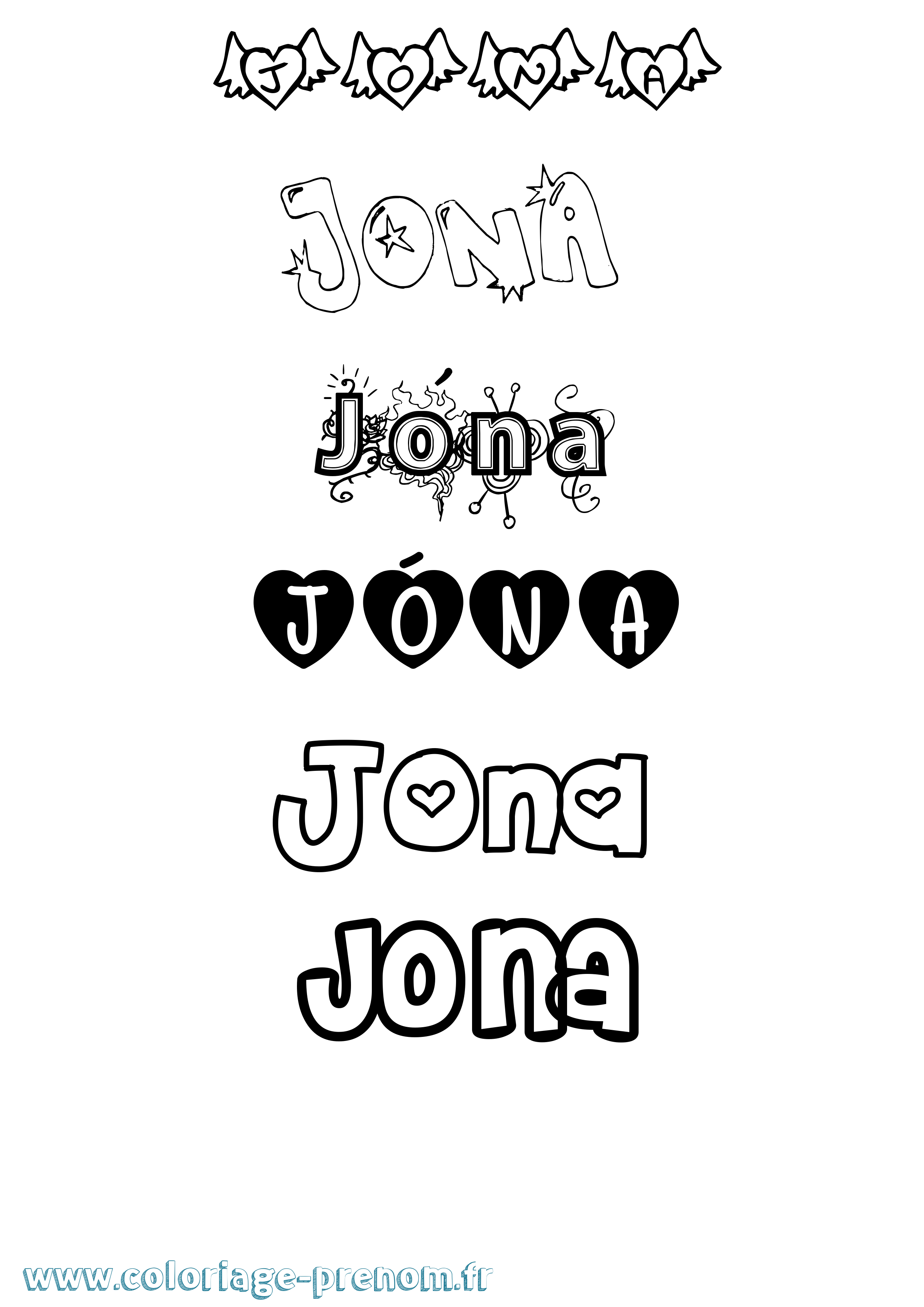 Coloriage prénom Jóna Girly