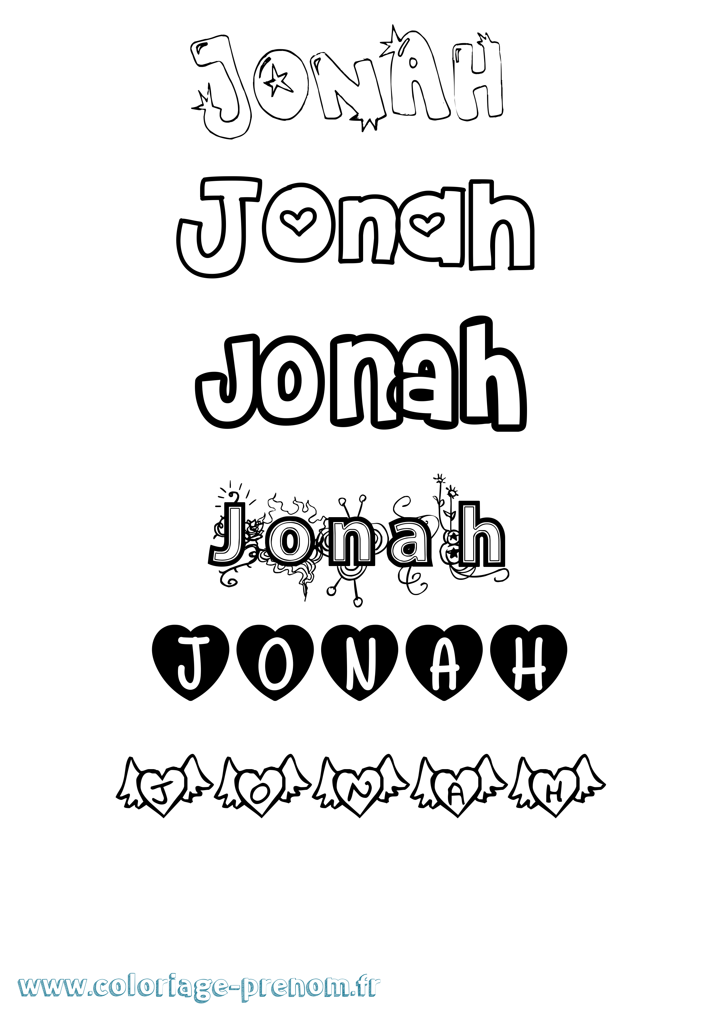 Coloriage prénom Jonah Girly