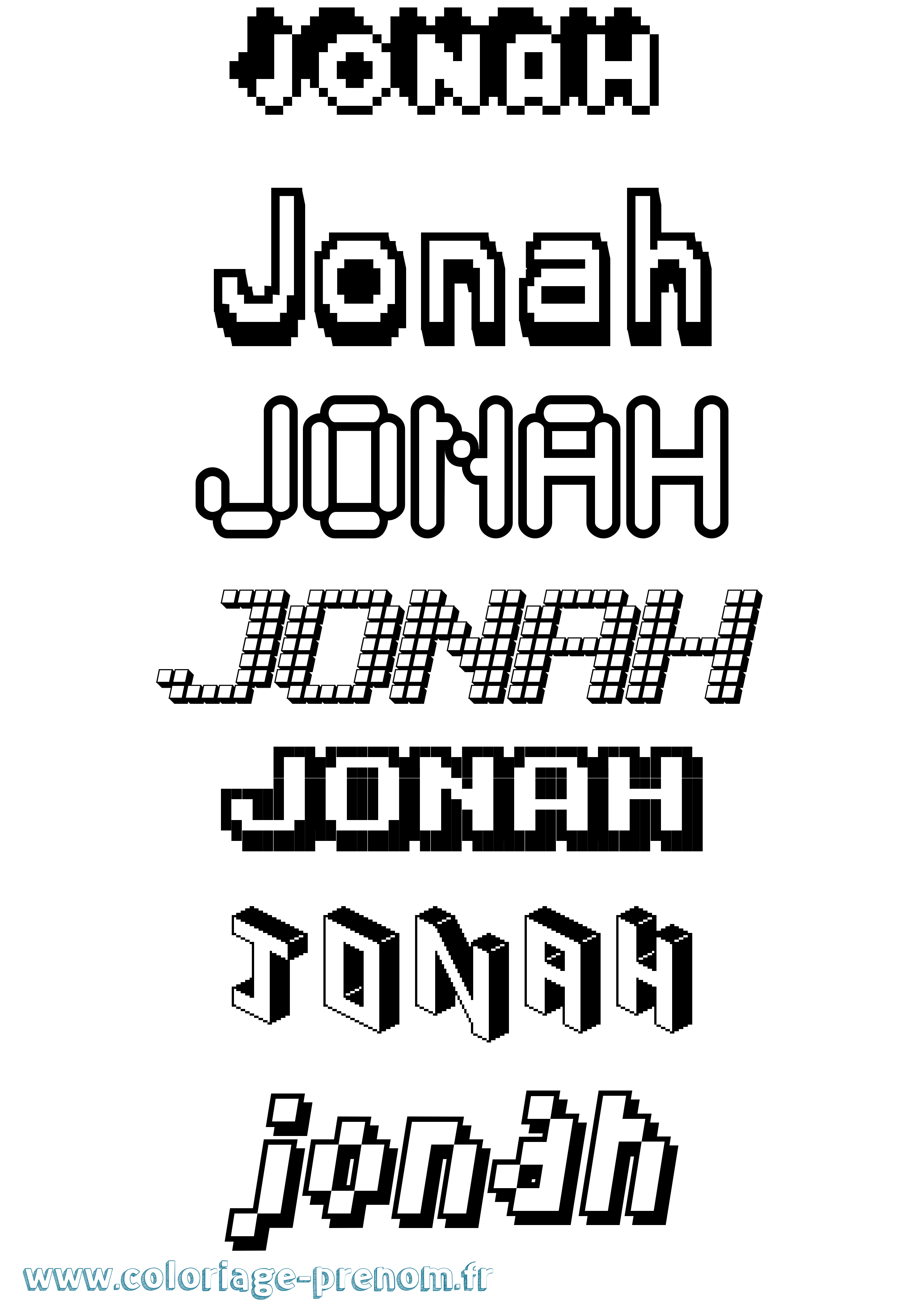 Coloriage prénom Jonah Pixel