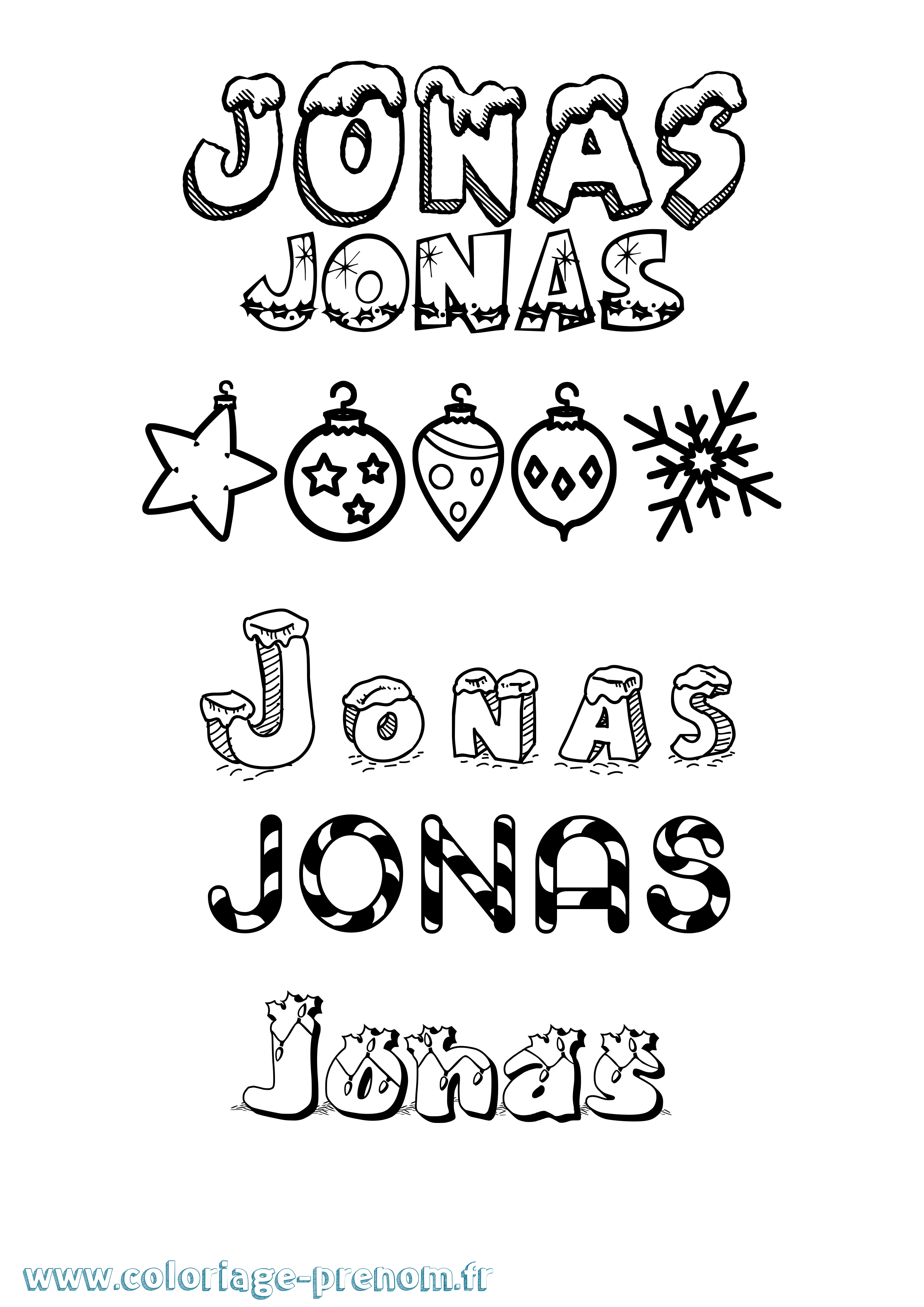 Coloriage prénom Jonas Noël
