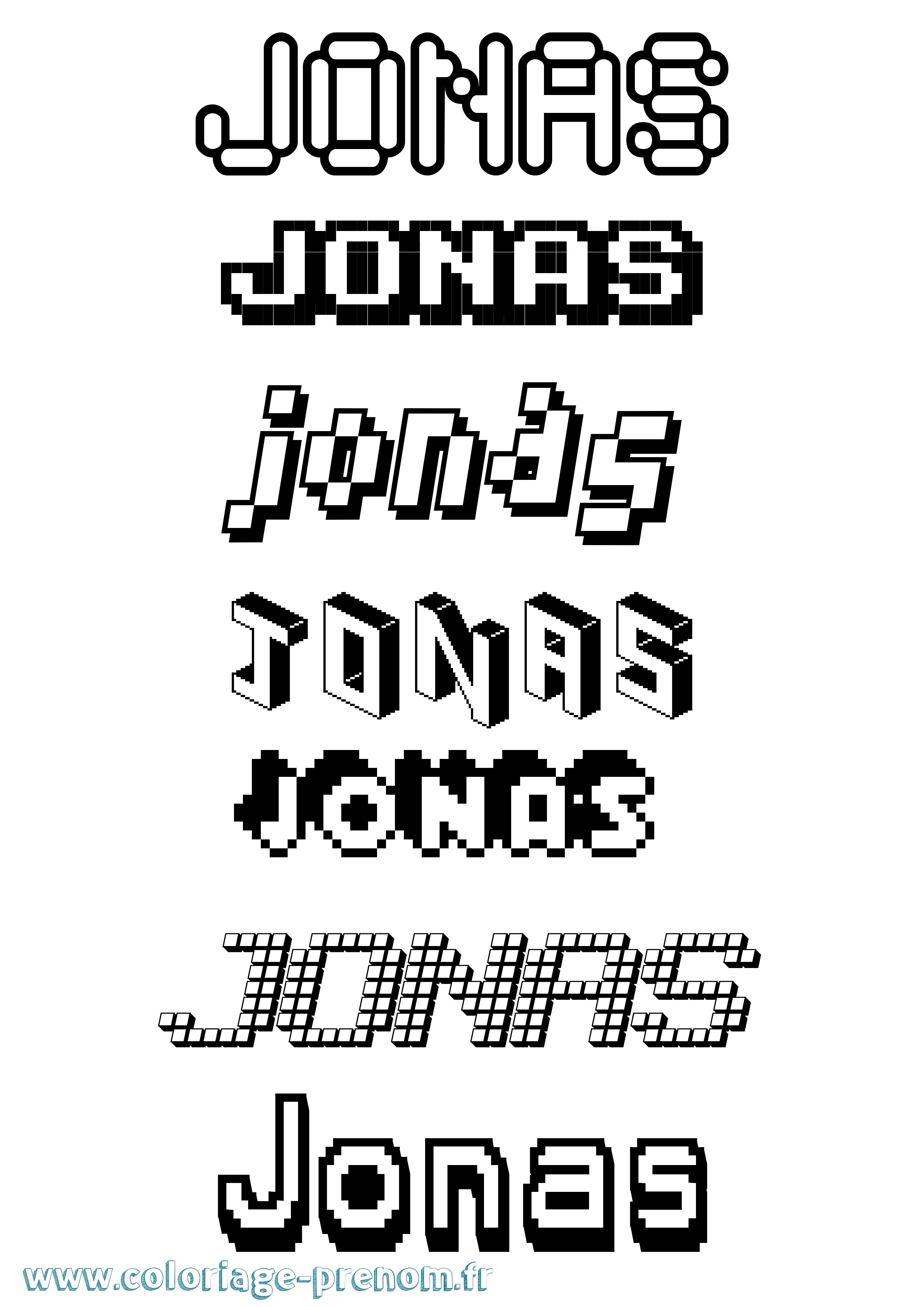 Coloriage prénom Jonas Pixel