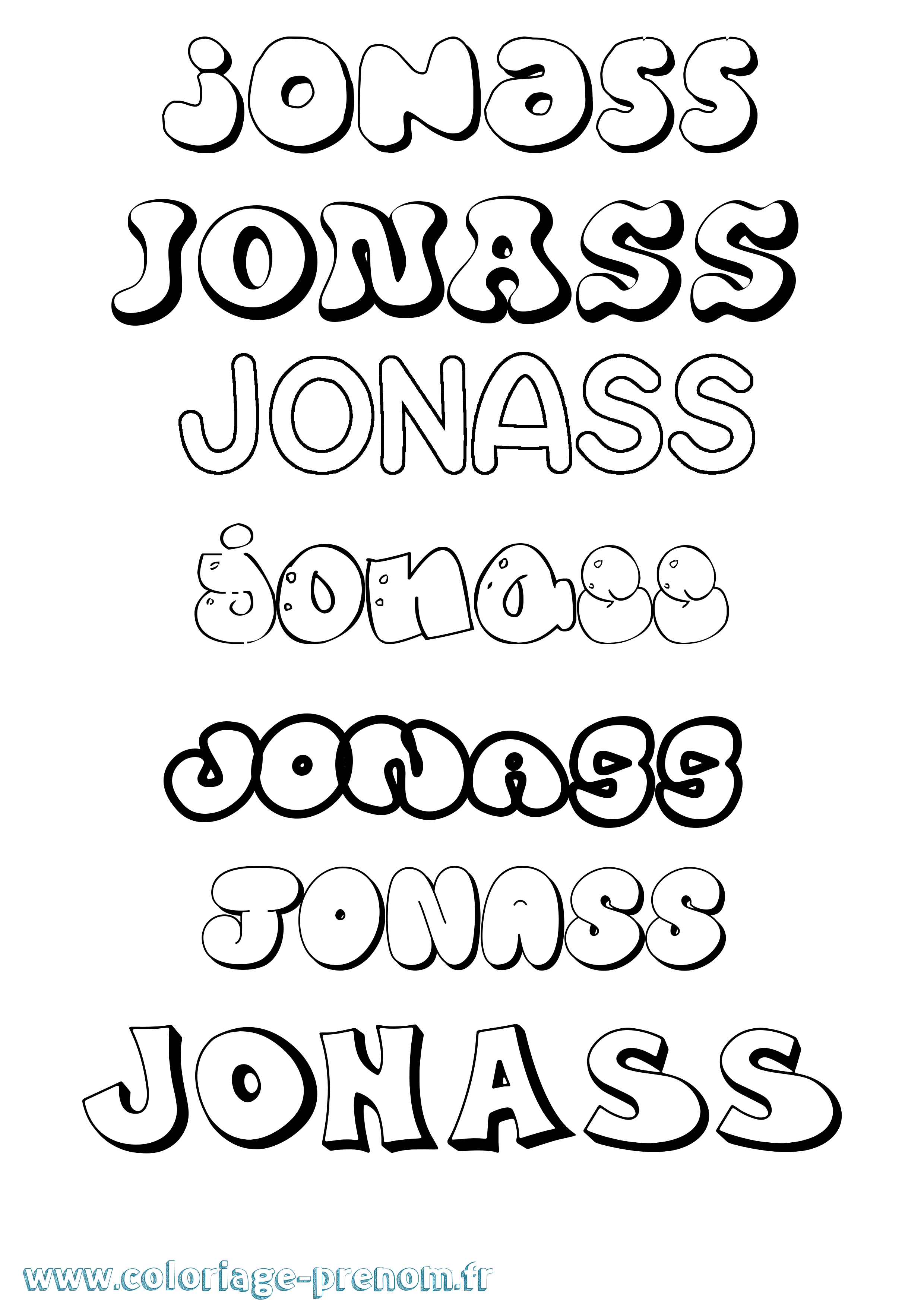 Coloriage prénom Jonass Bubble