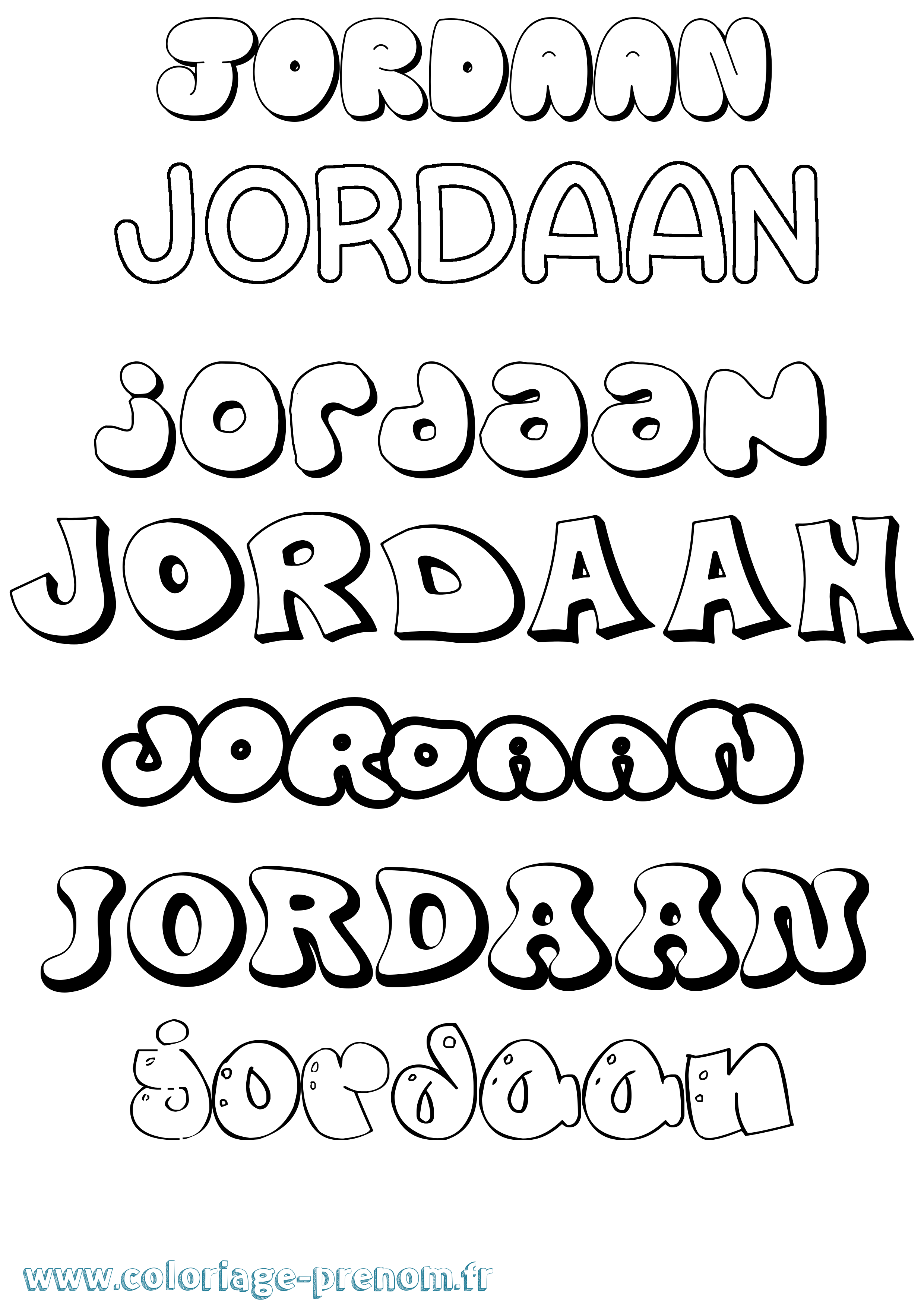 Coloriage prénom Jordaan Bubble