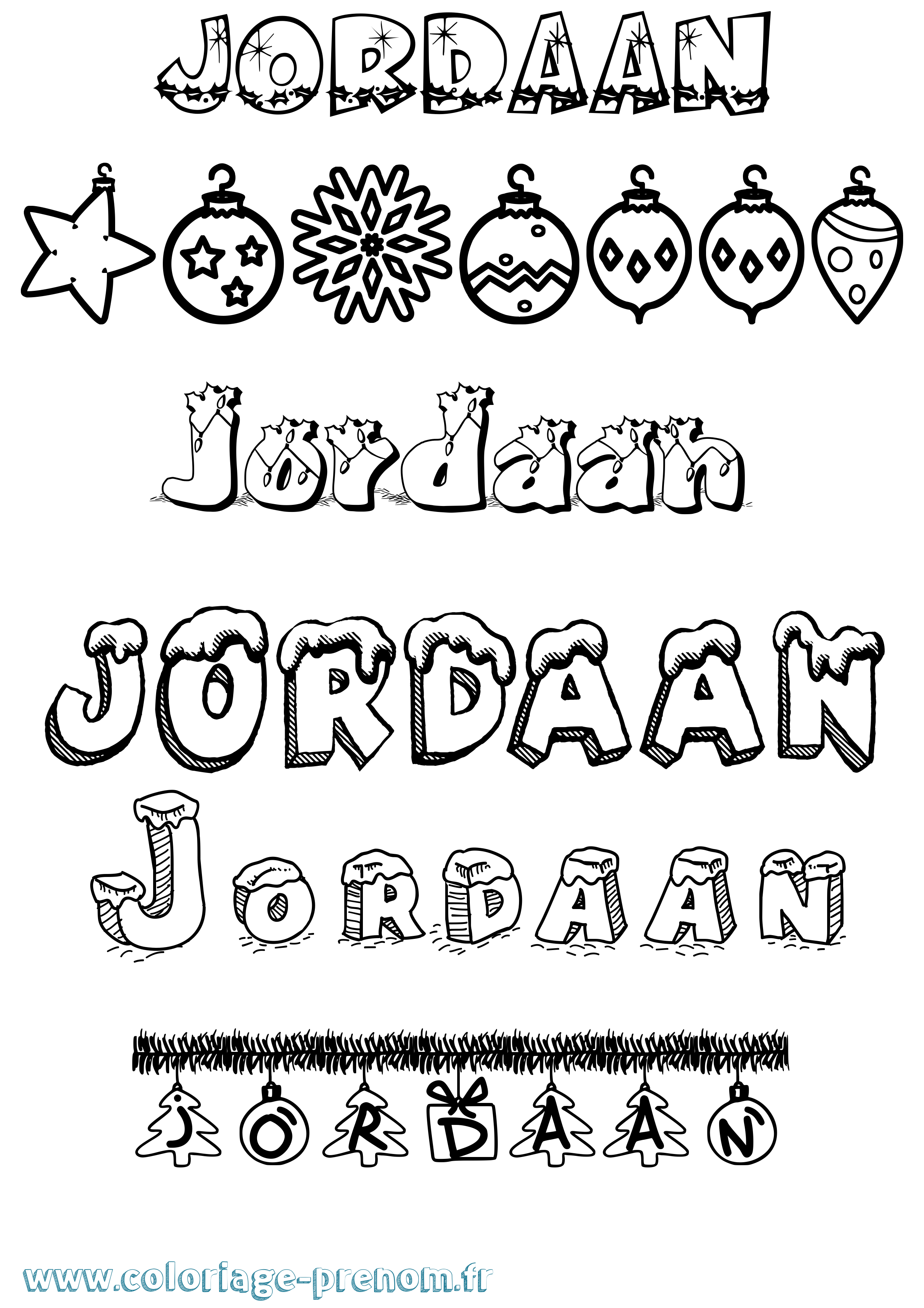 Coloriage prénom Jordaan Noël