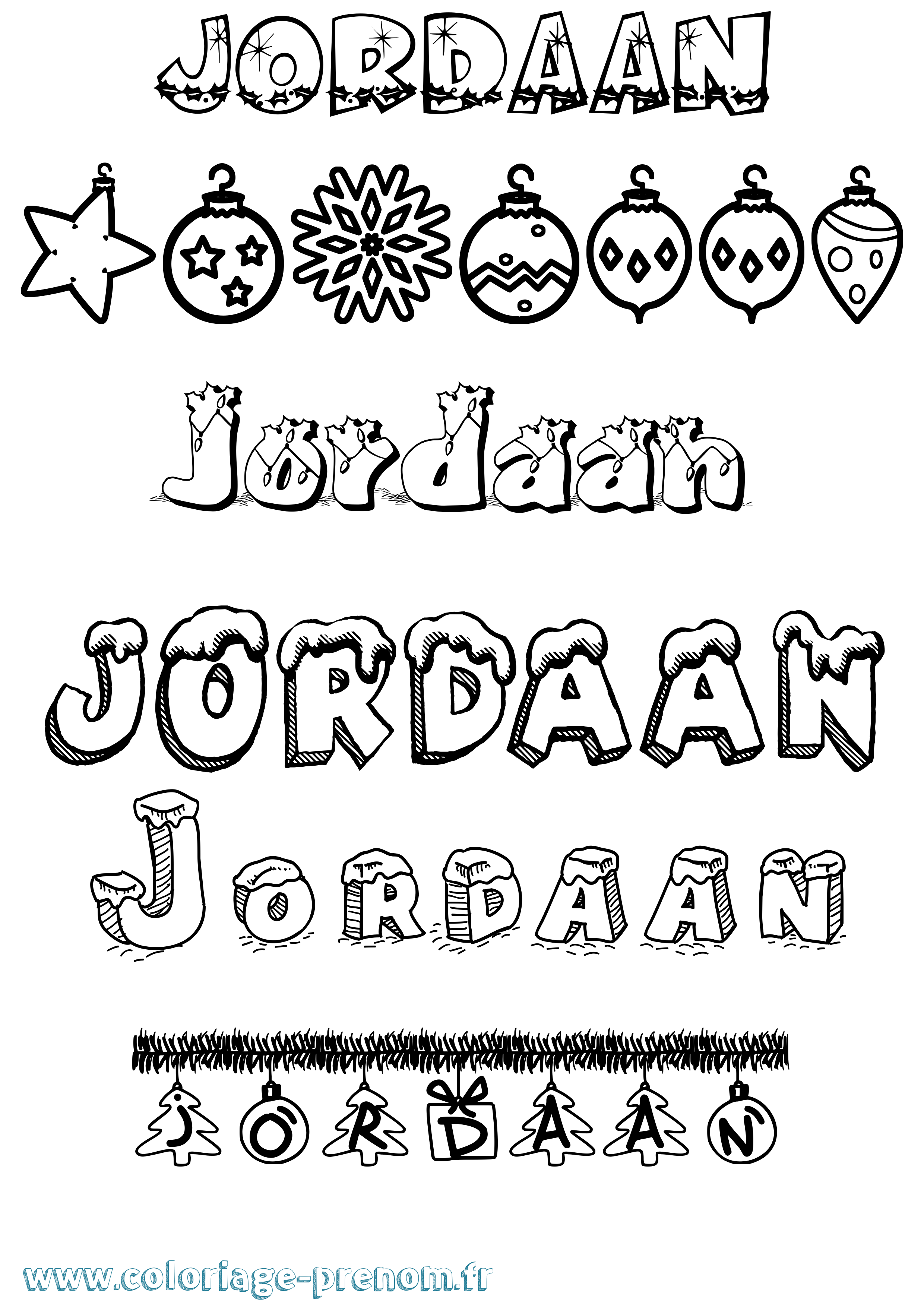 Coloriage Jordaan Noël Coloriage prénom Jordaan Noël