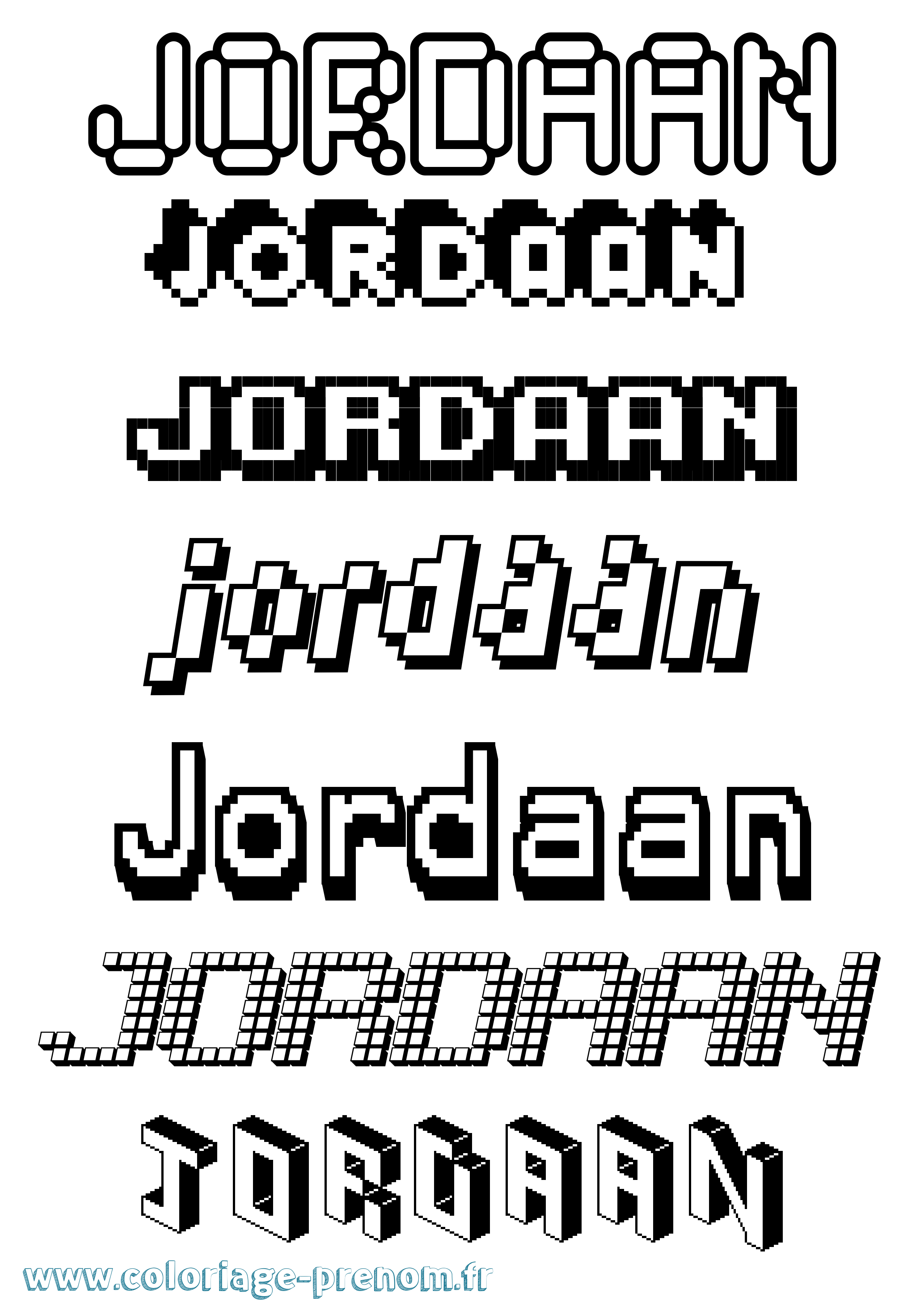Coloriage prénom Jordaan Pixel