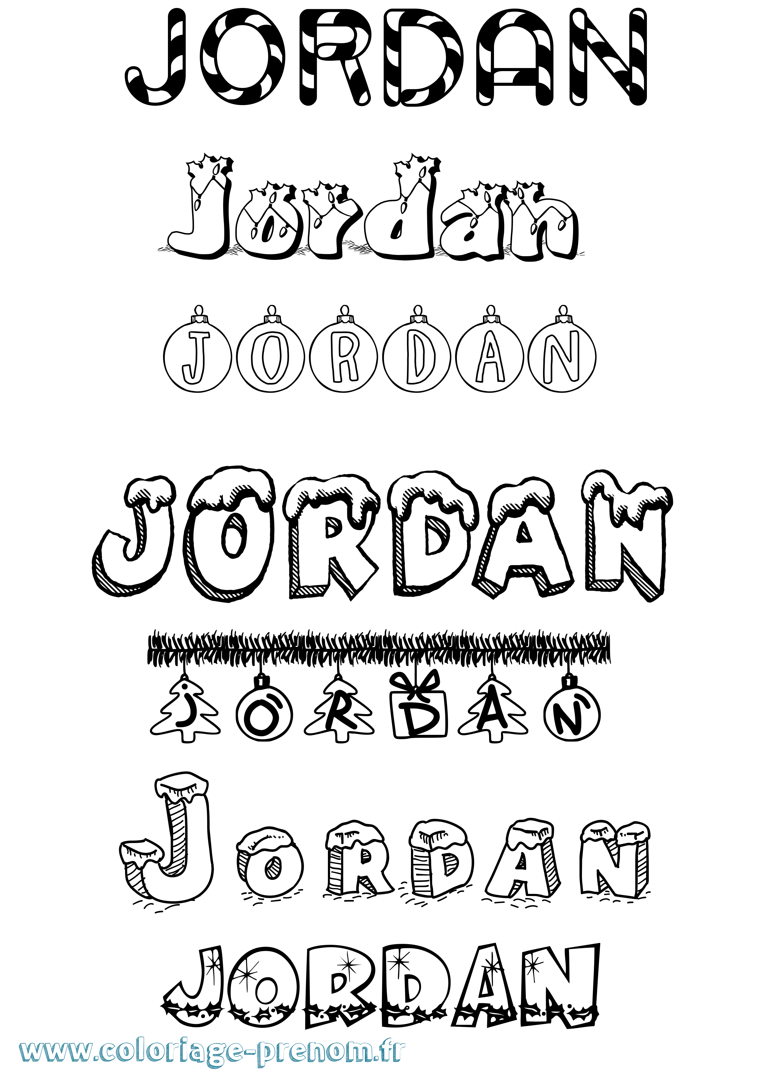 Coloriage prénom Jordan Noël