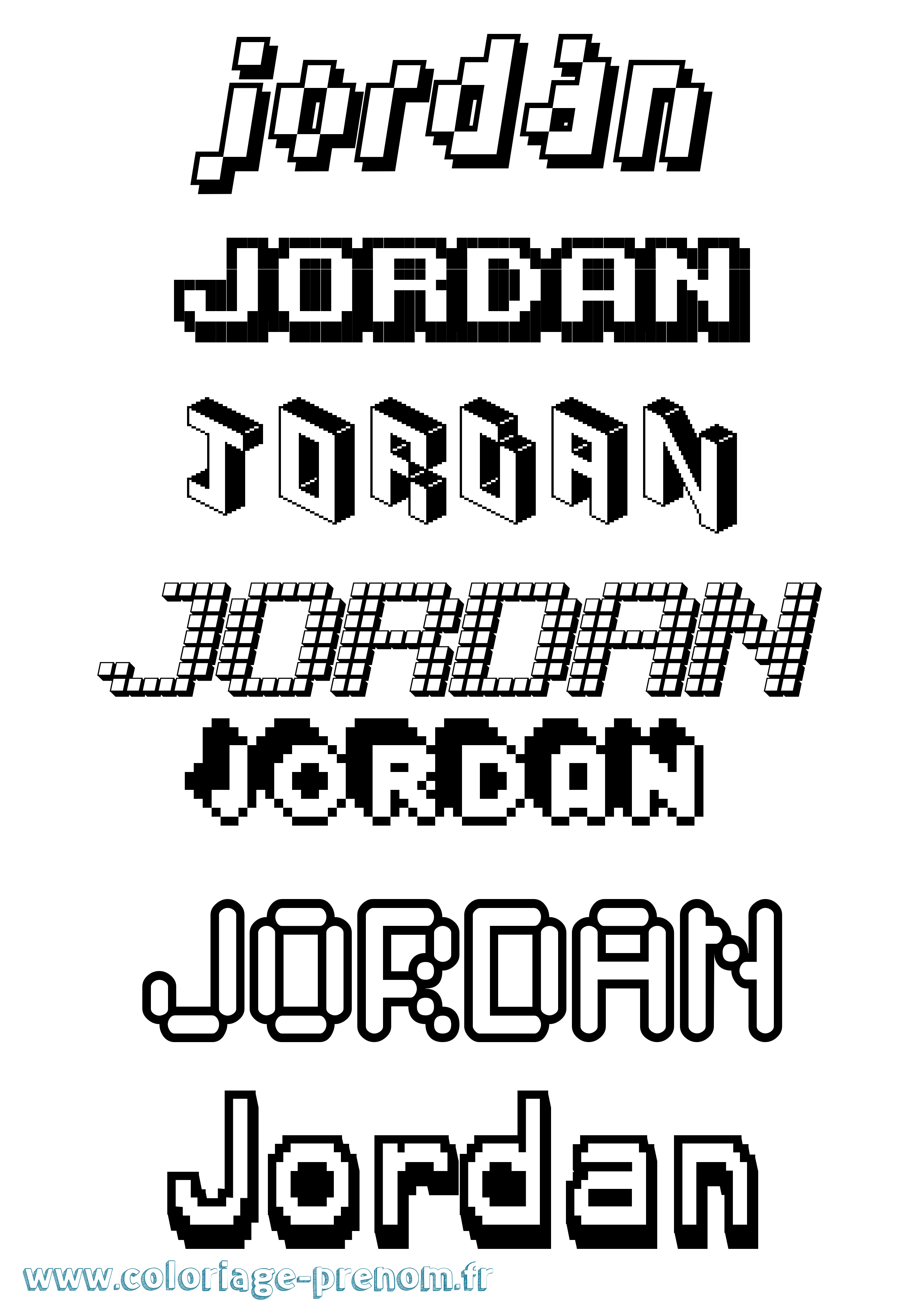 Coloriage prénom Jordan Pixel