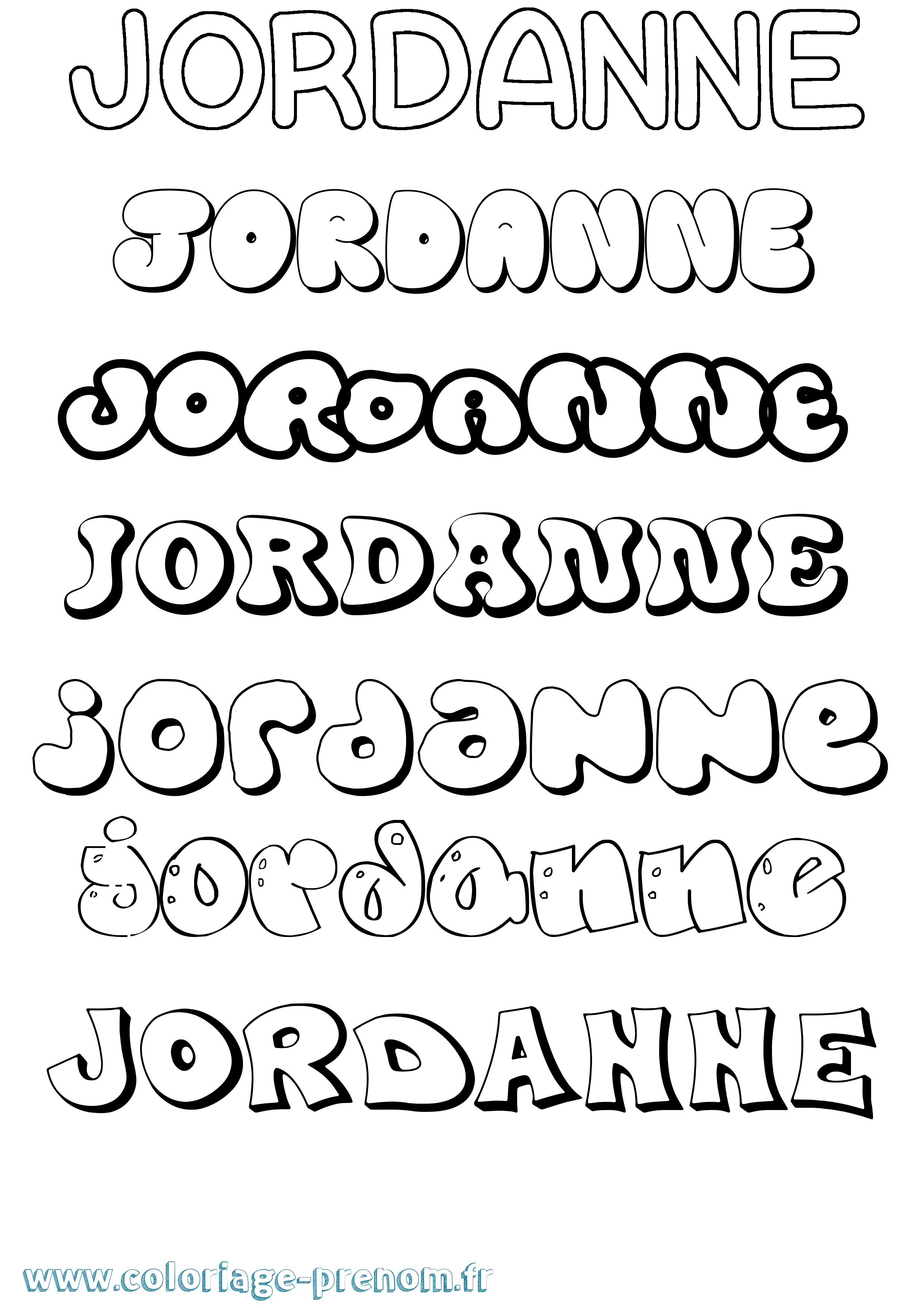 Coloriage prénom Jordanne Bubble