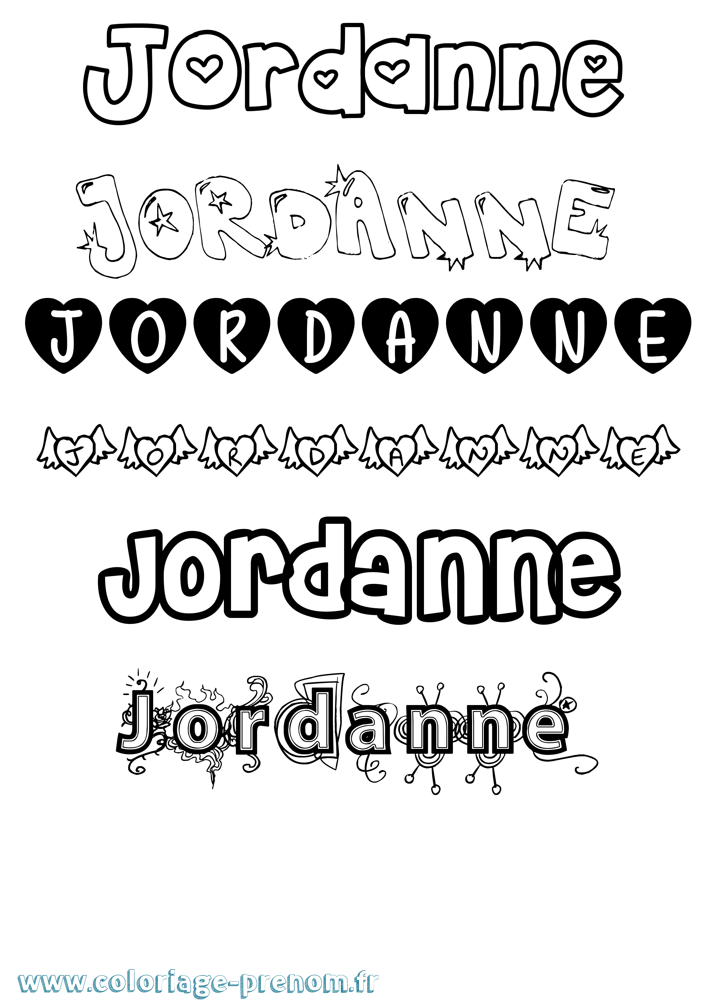 Coloriage prénom Jordanne Girly