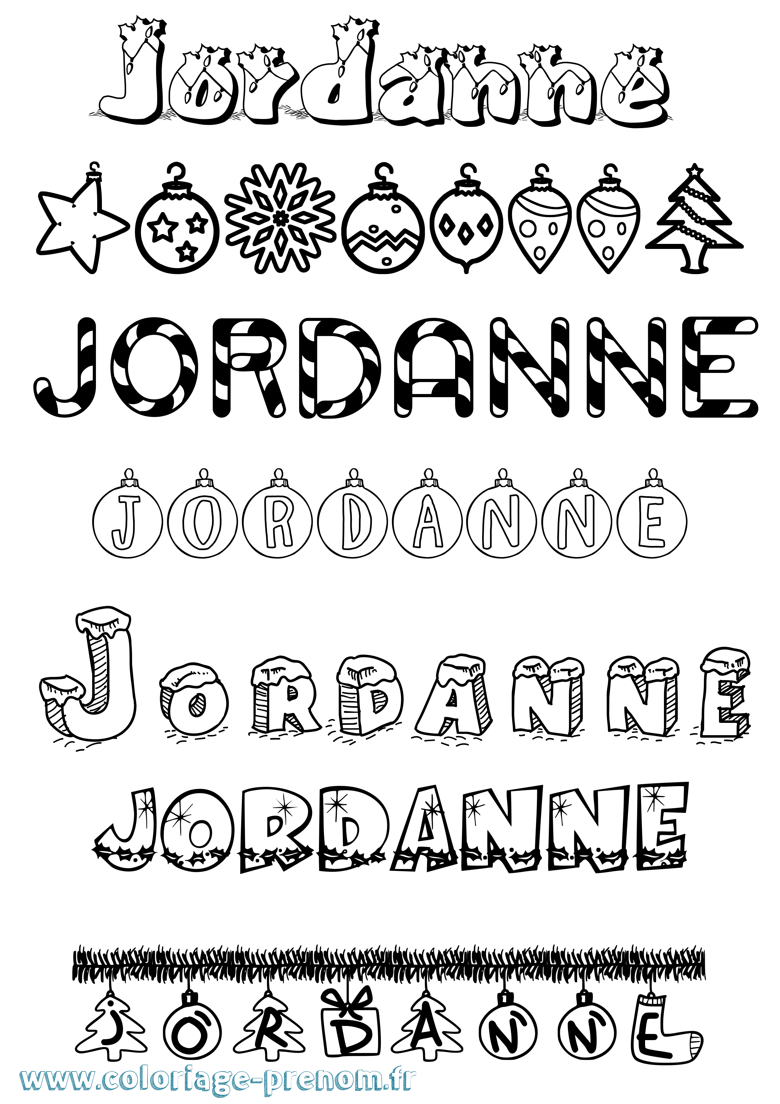 Coloriage prénom Jordanne Noël