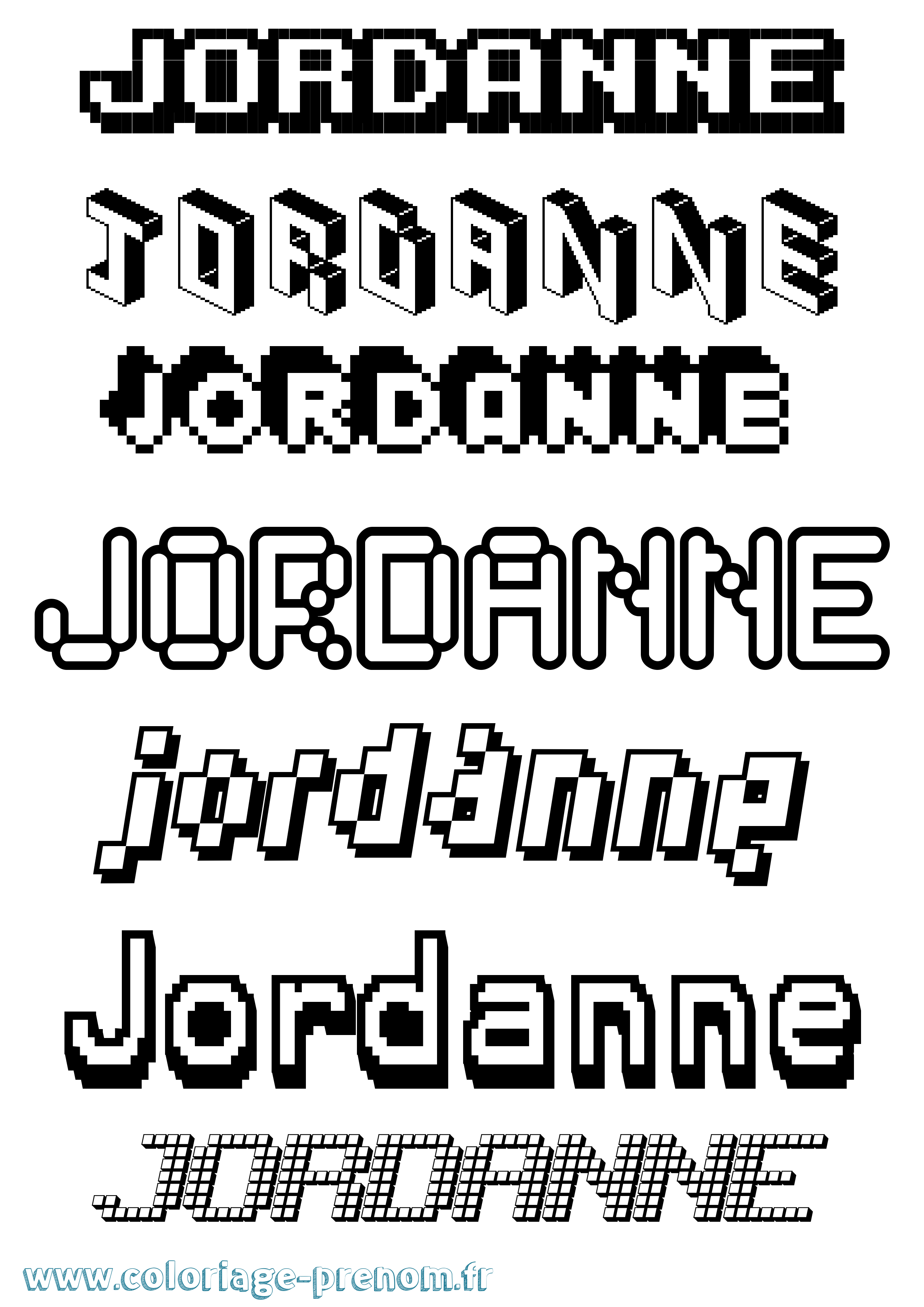 Coloriage prénom Jordanne Pixel