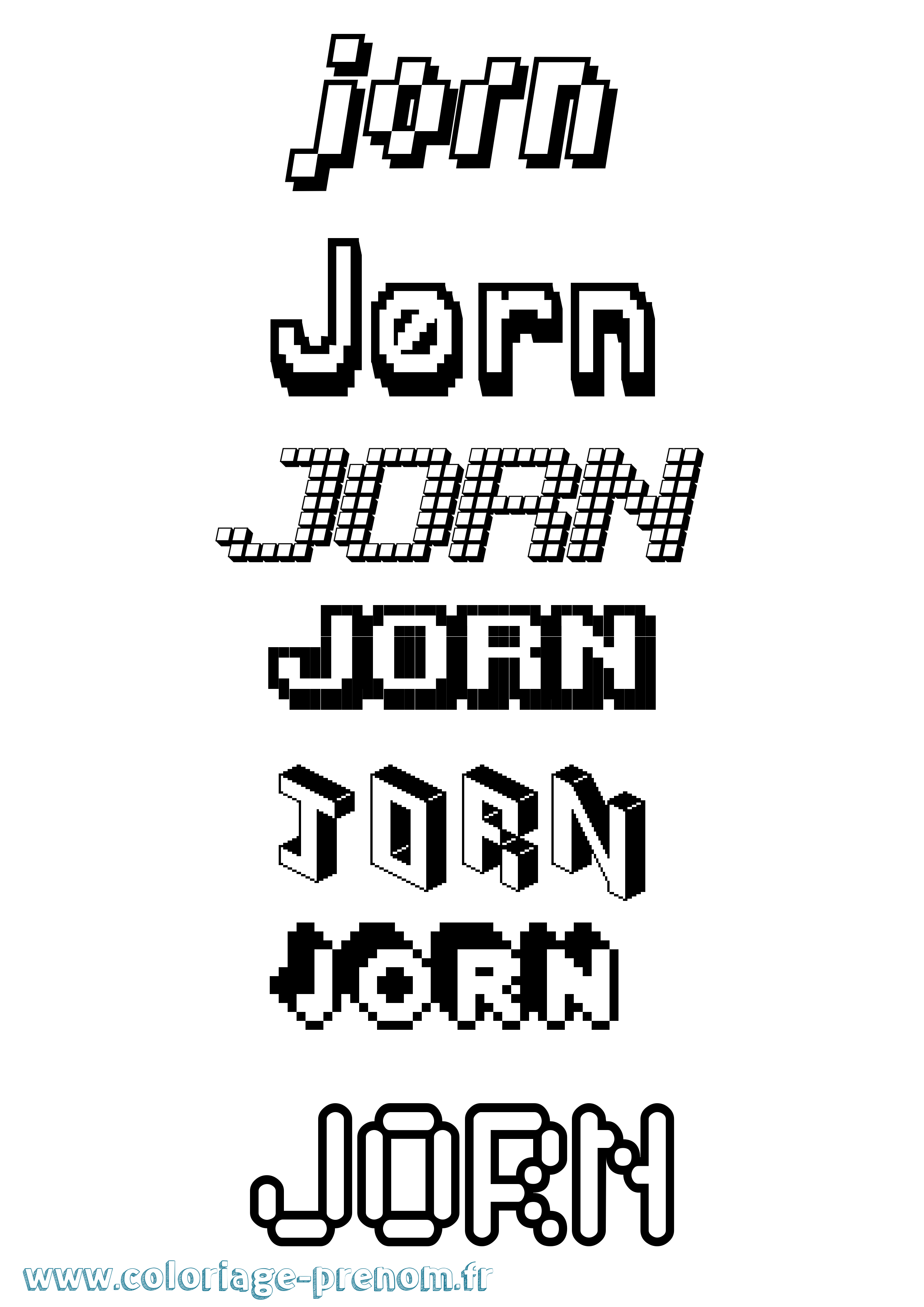 Coloriage prénom Jørn Pixel