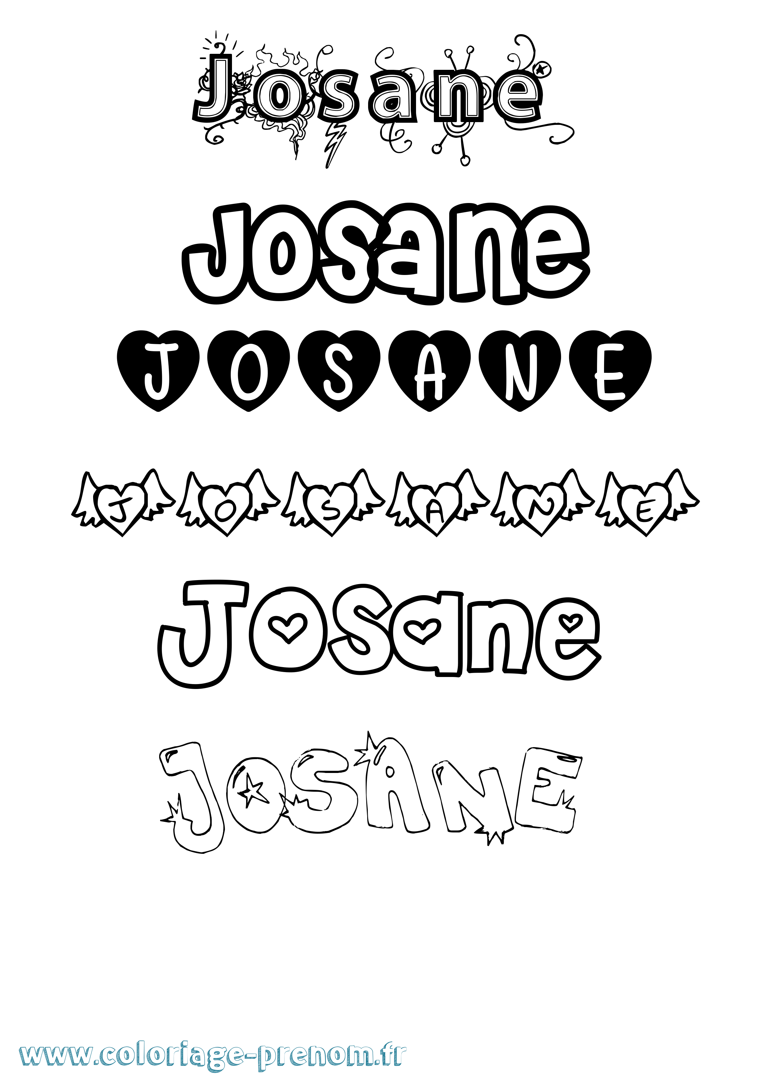Coloriage prénom Josane Girly