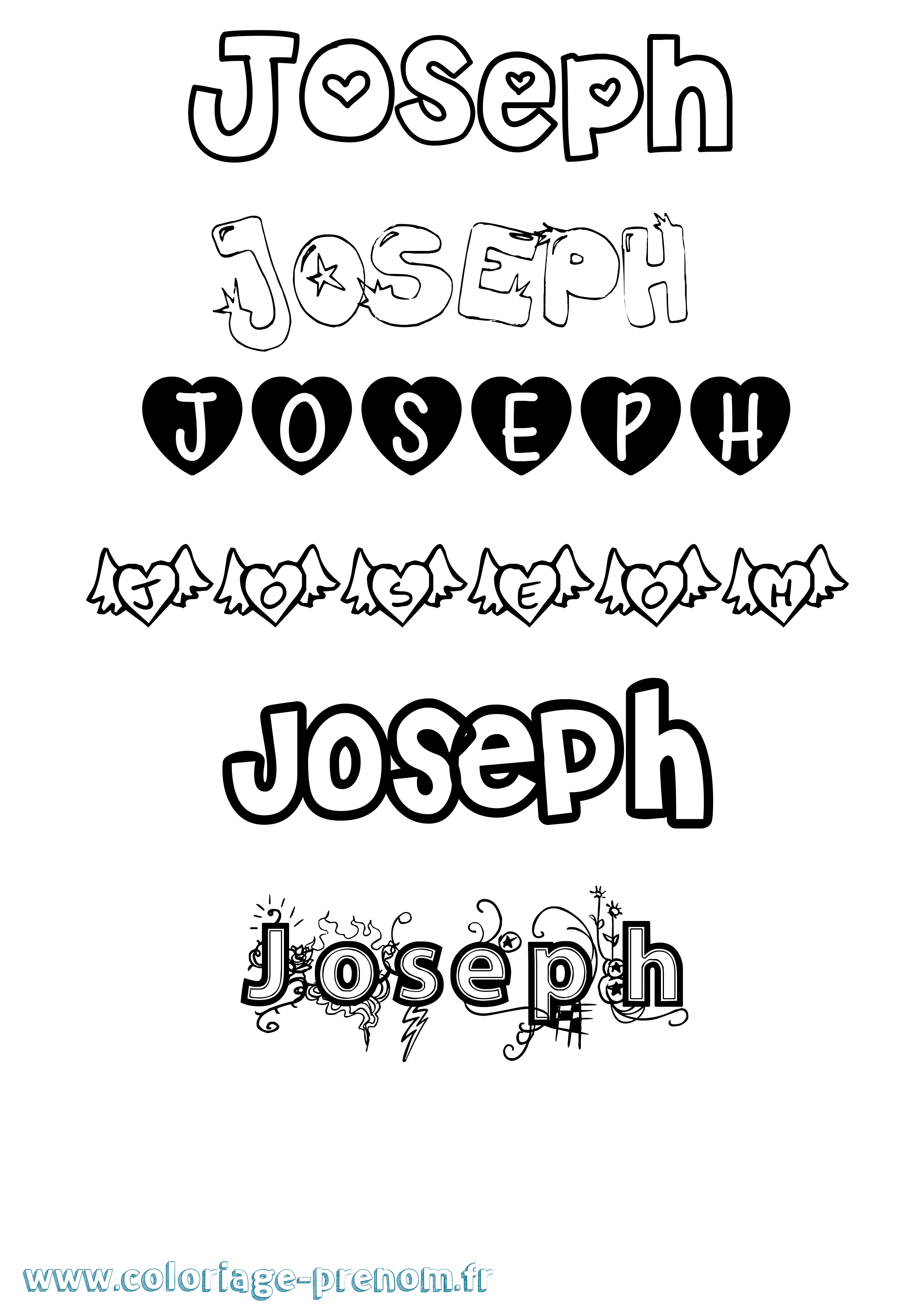 Coloriage prénom Joseph Girly