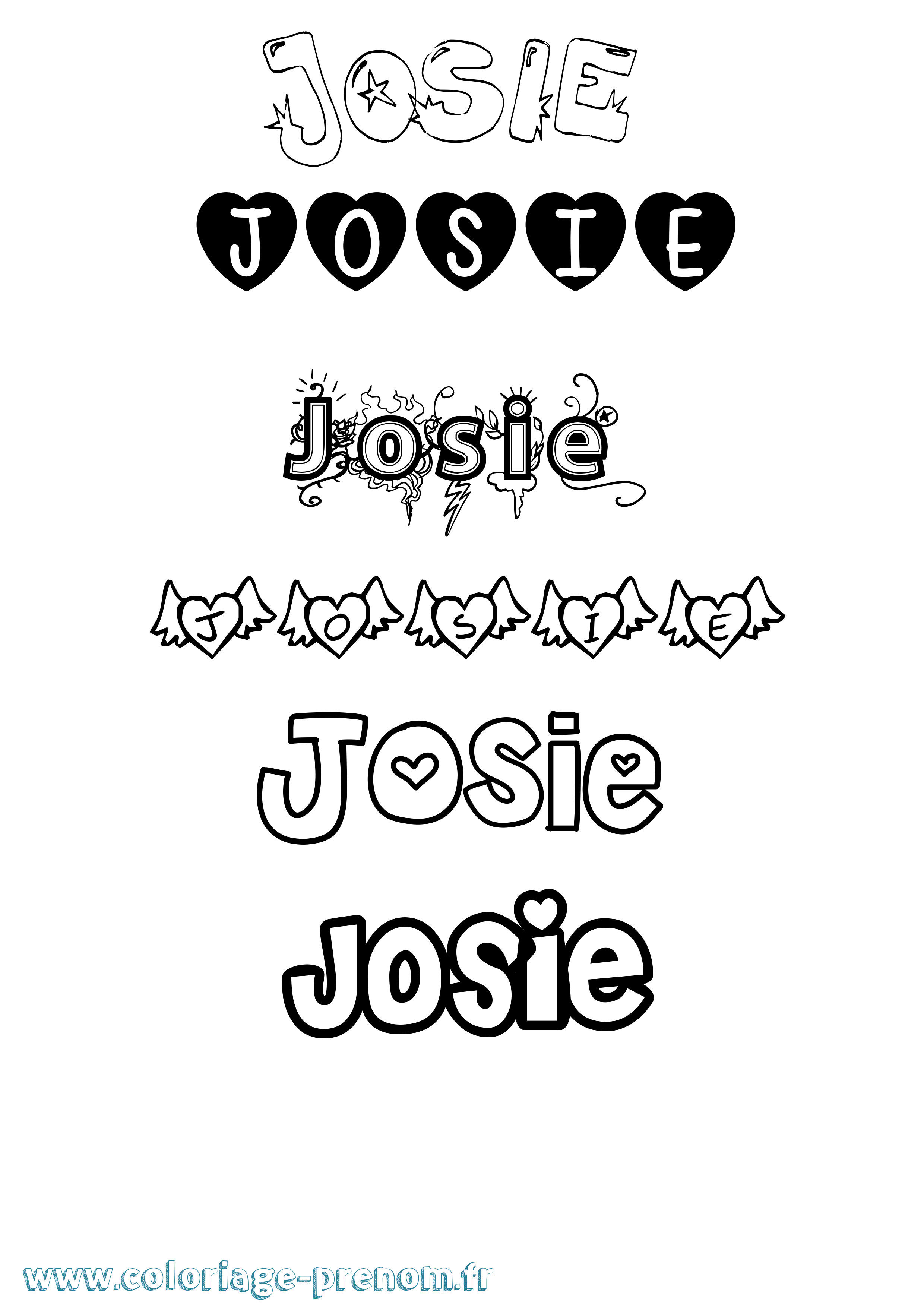 Coloriage prénom Josie Girly