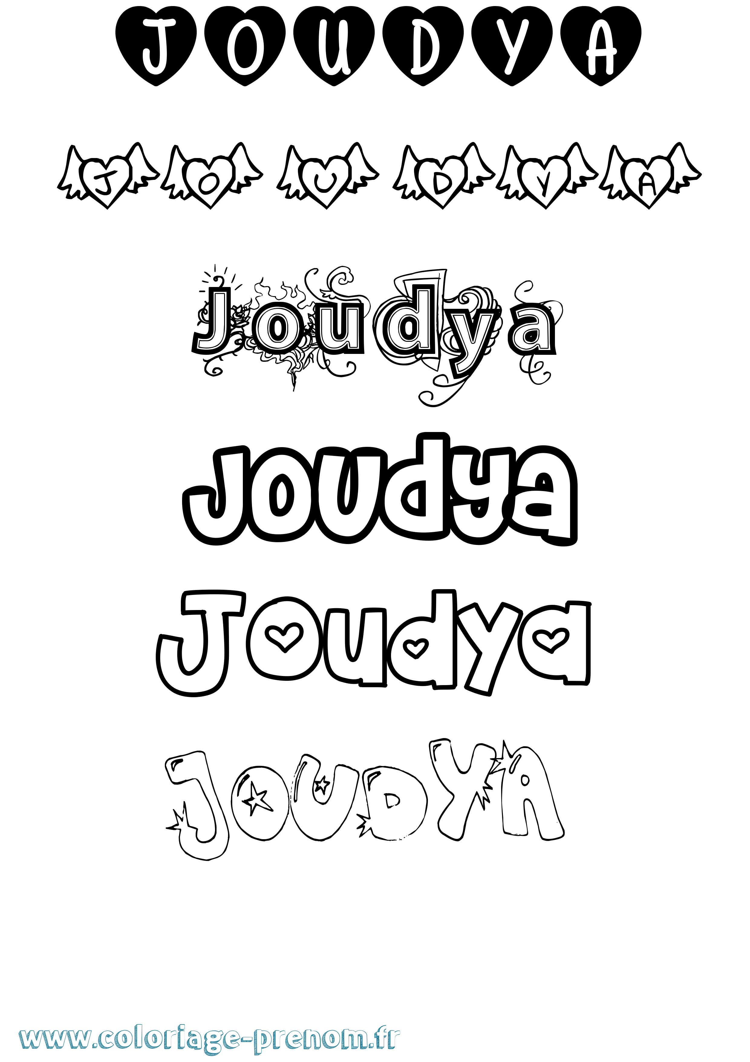 Coloriage prénom Joudya Girly