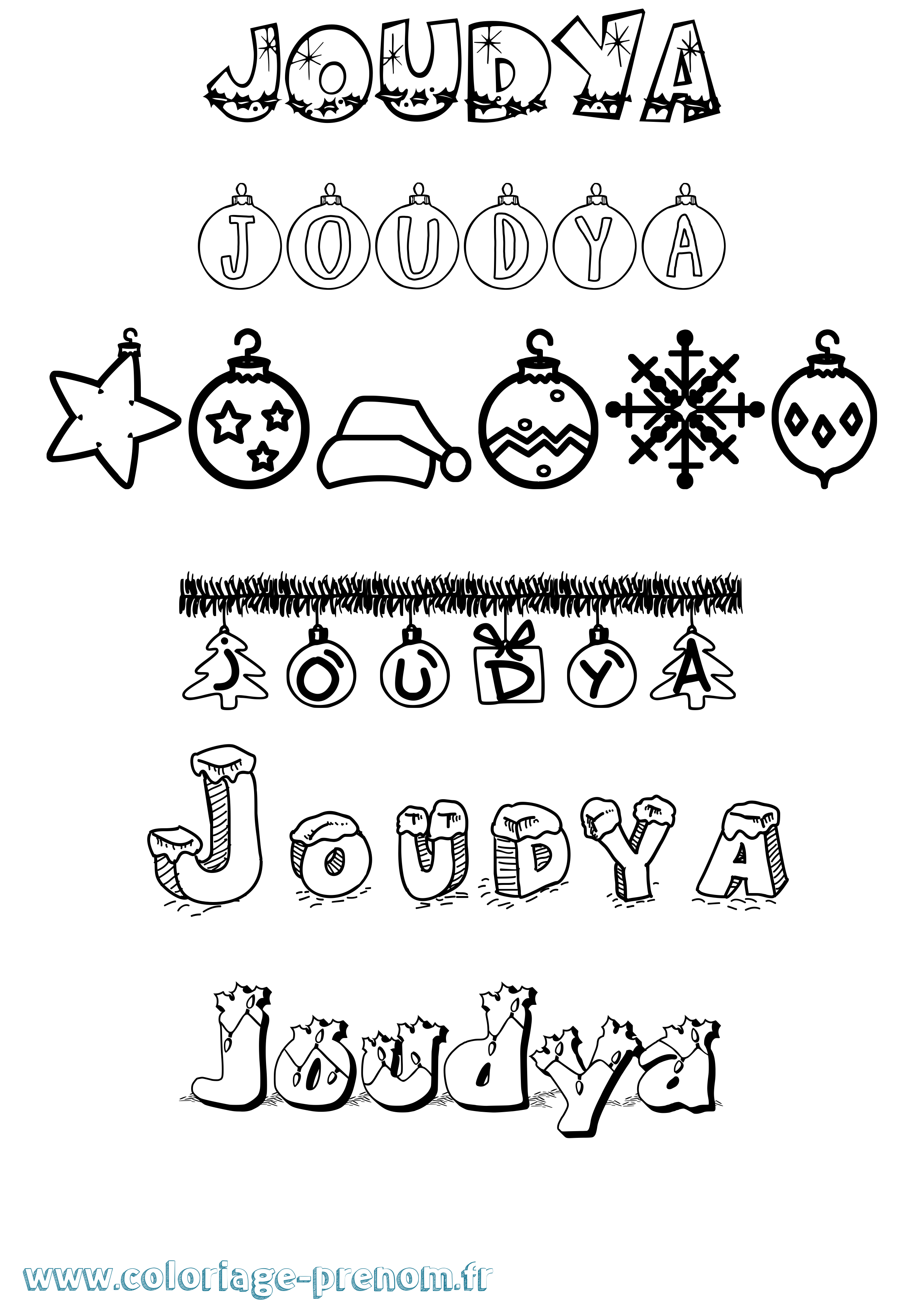 Coloriage prénom Joudya Noël