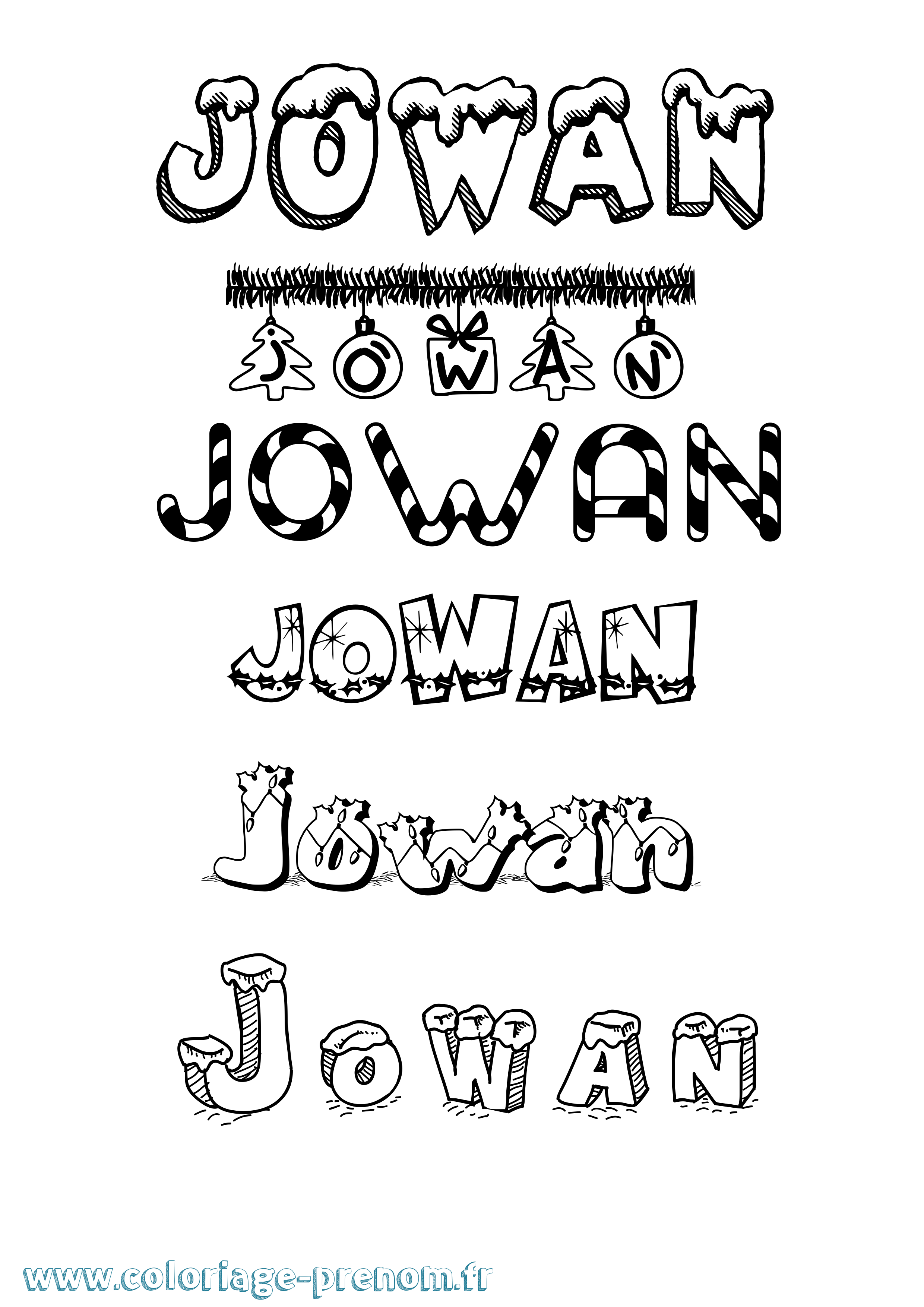Coloriage prénom Jowan Noël