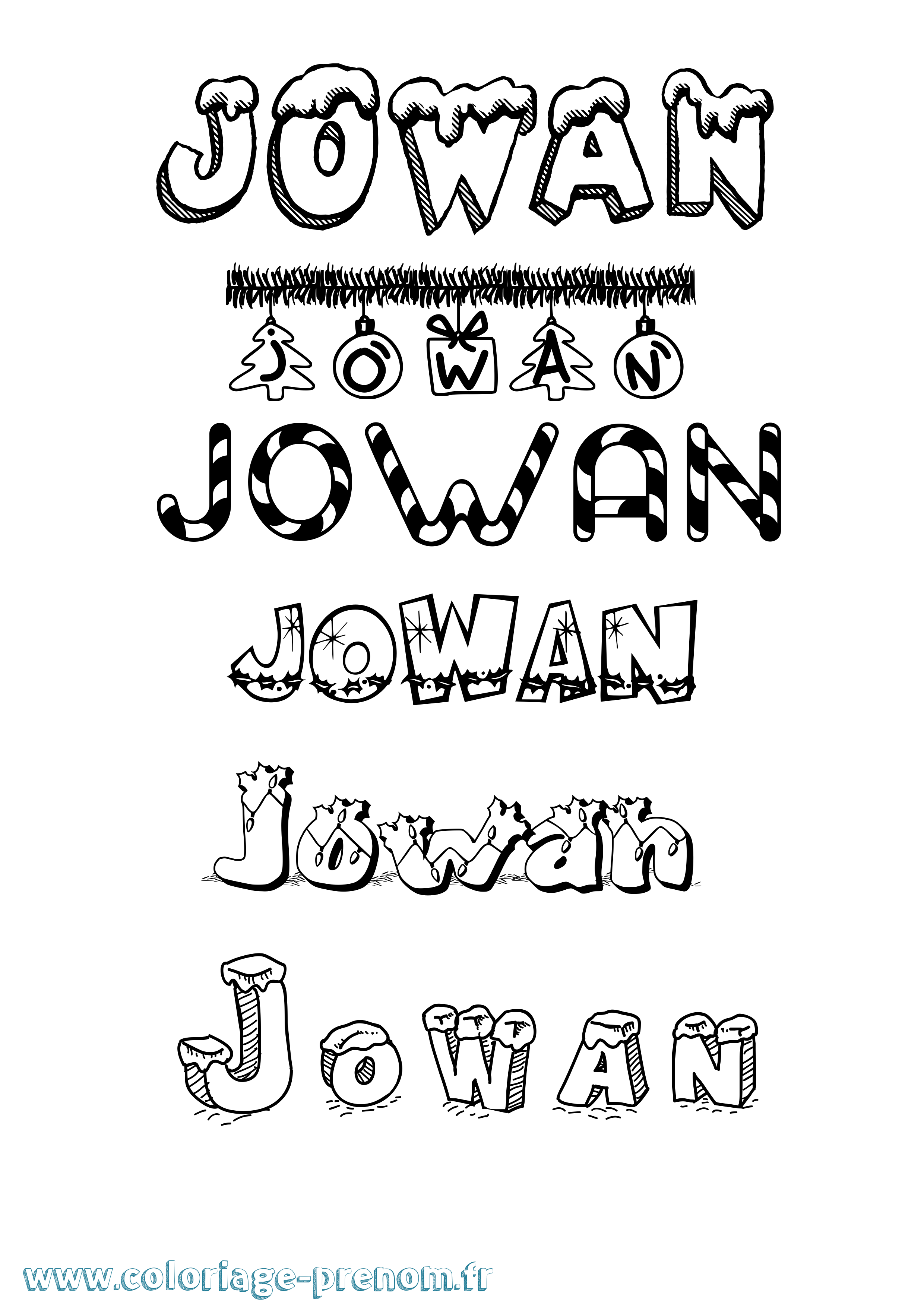Coloriage Jowan Noël Coloriage prénom Jowan Noël