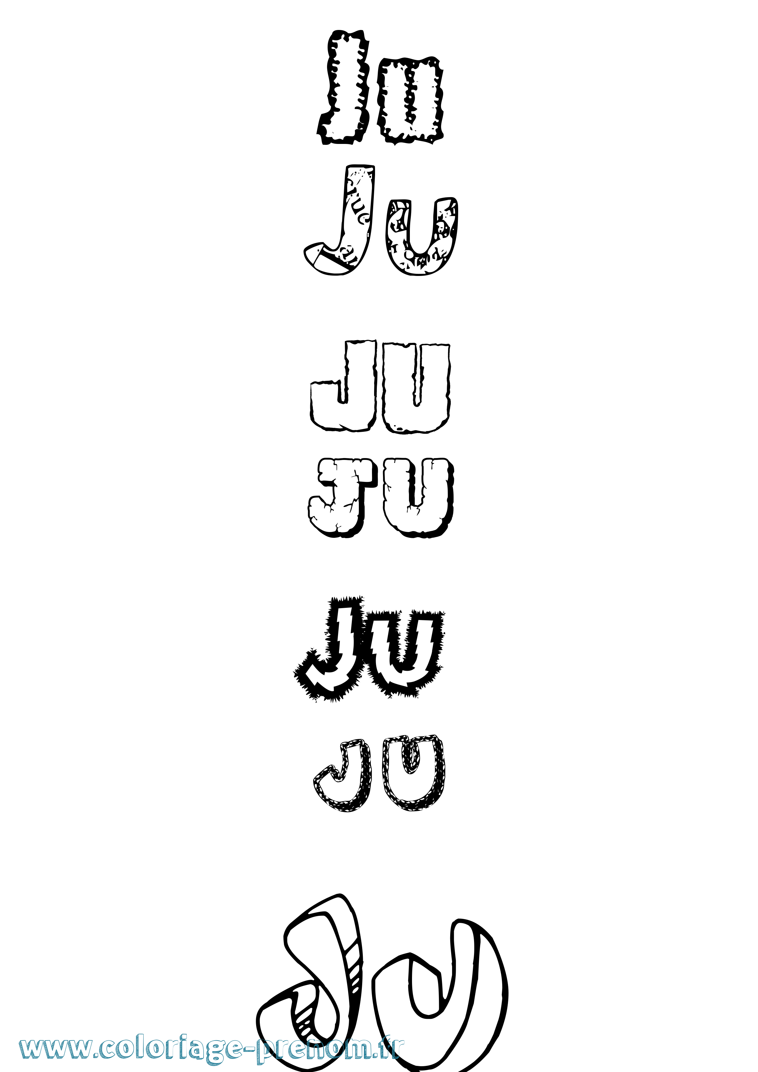 Coloriage Ju Destructuré Coloriage prénom Ju Destructuré