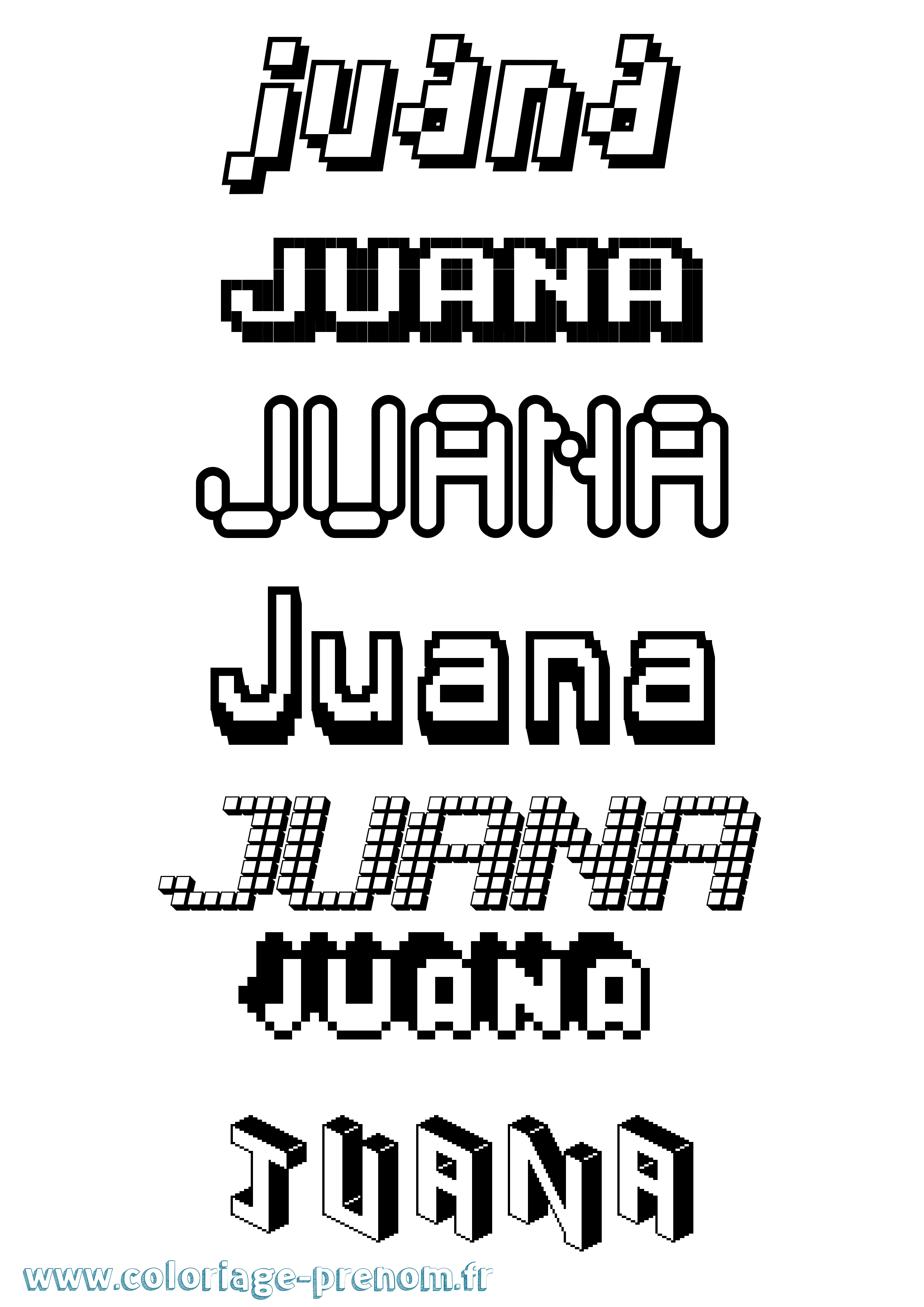 Coloriage prénom Juana Pixel