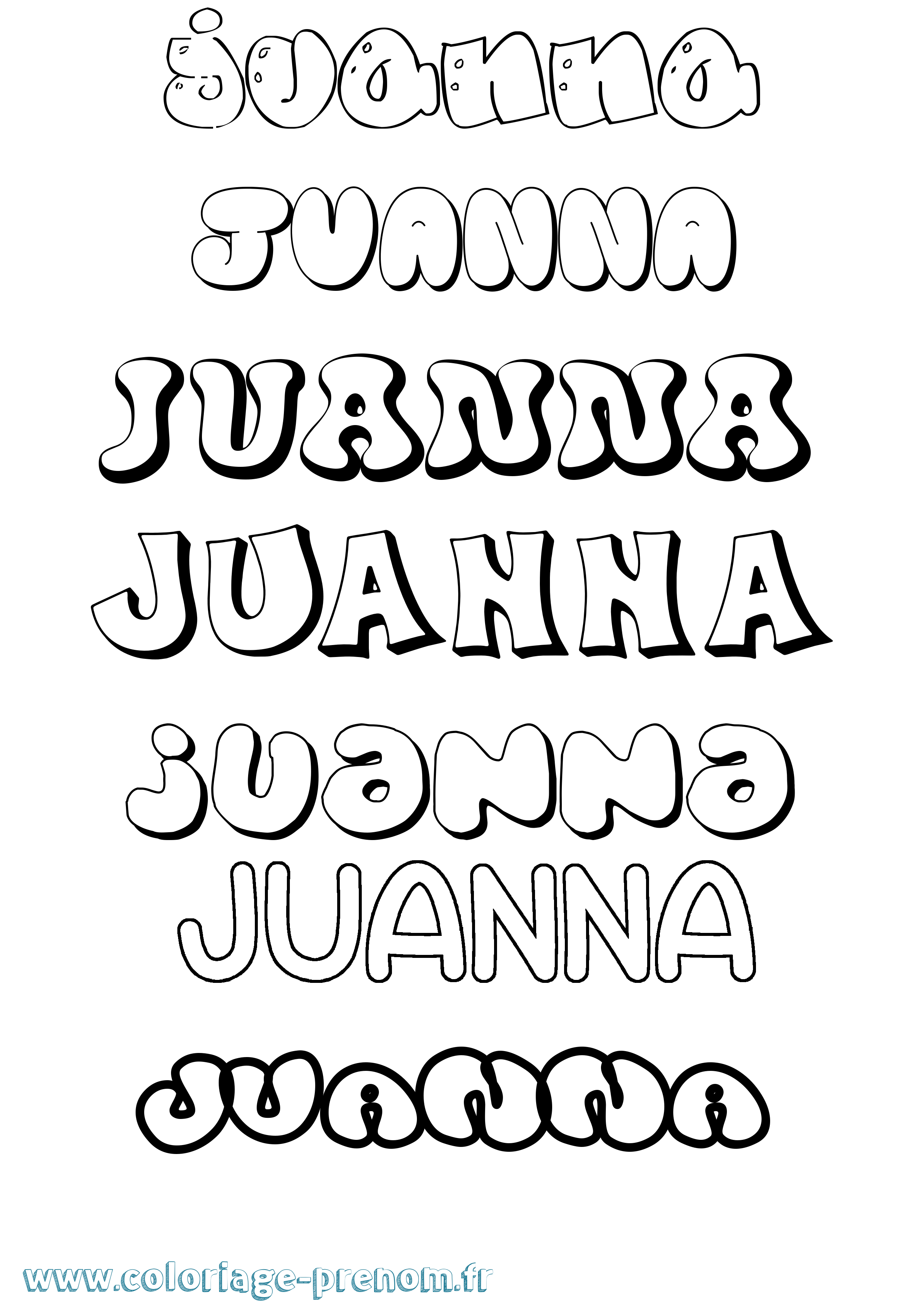 Coloriage prénom Juanna Bubble