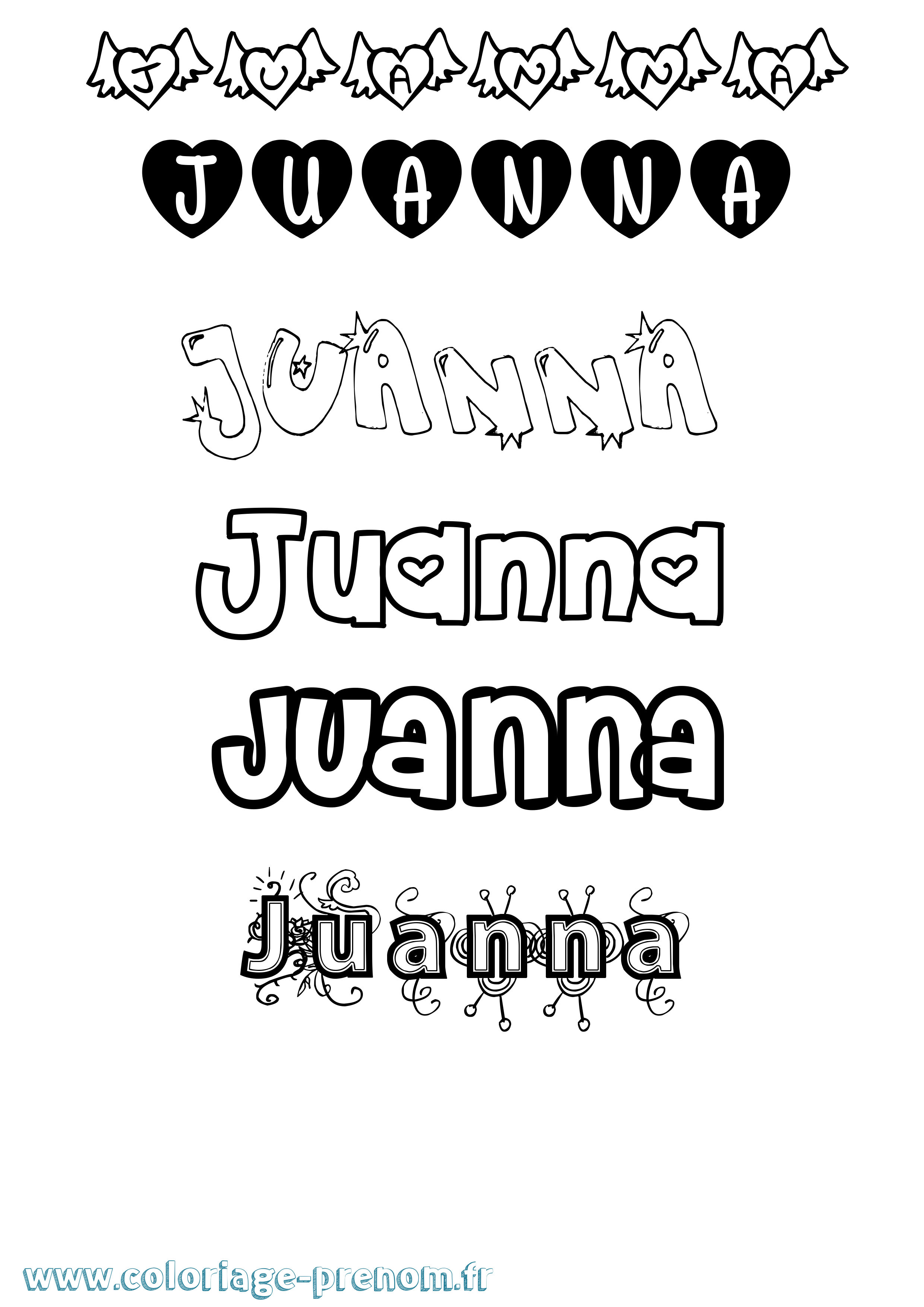 Coloriage prénom Juanna Girly