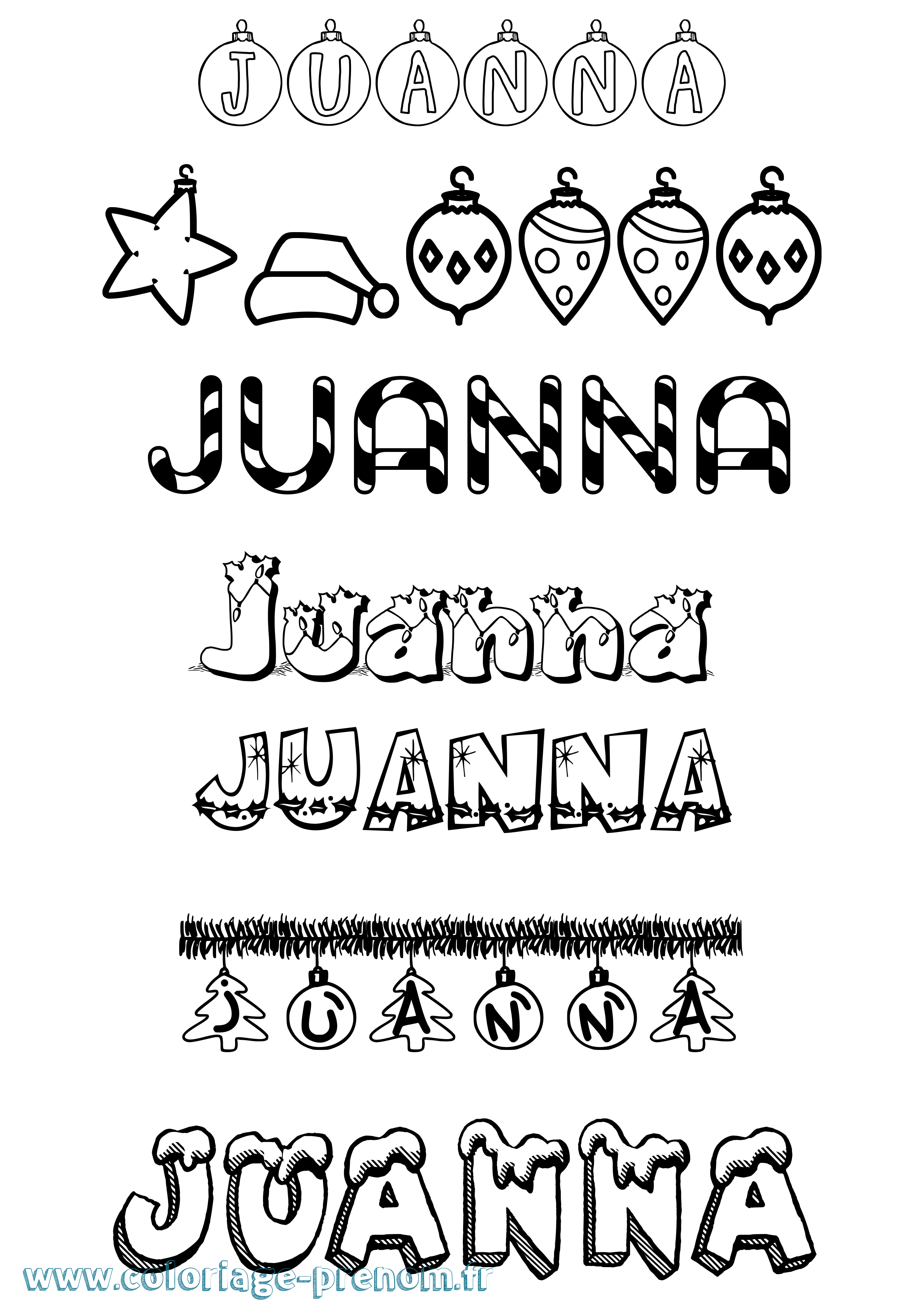 Coloriage prénom Juanna Noël