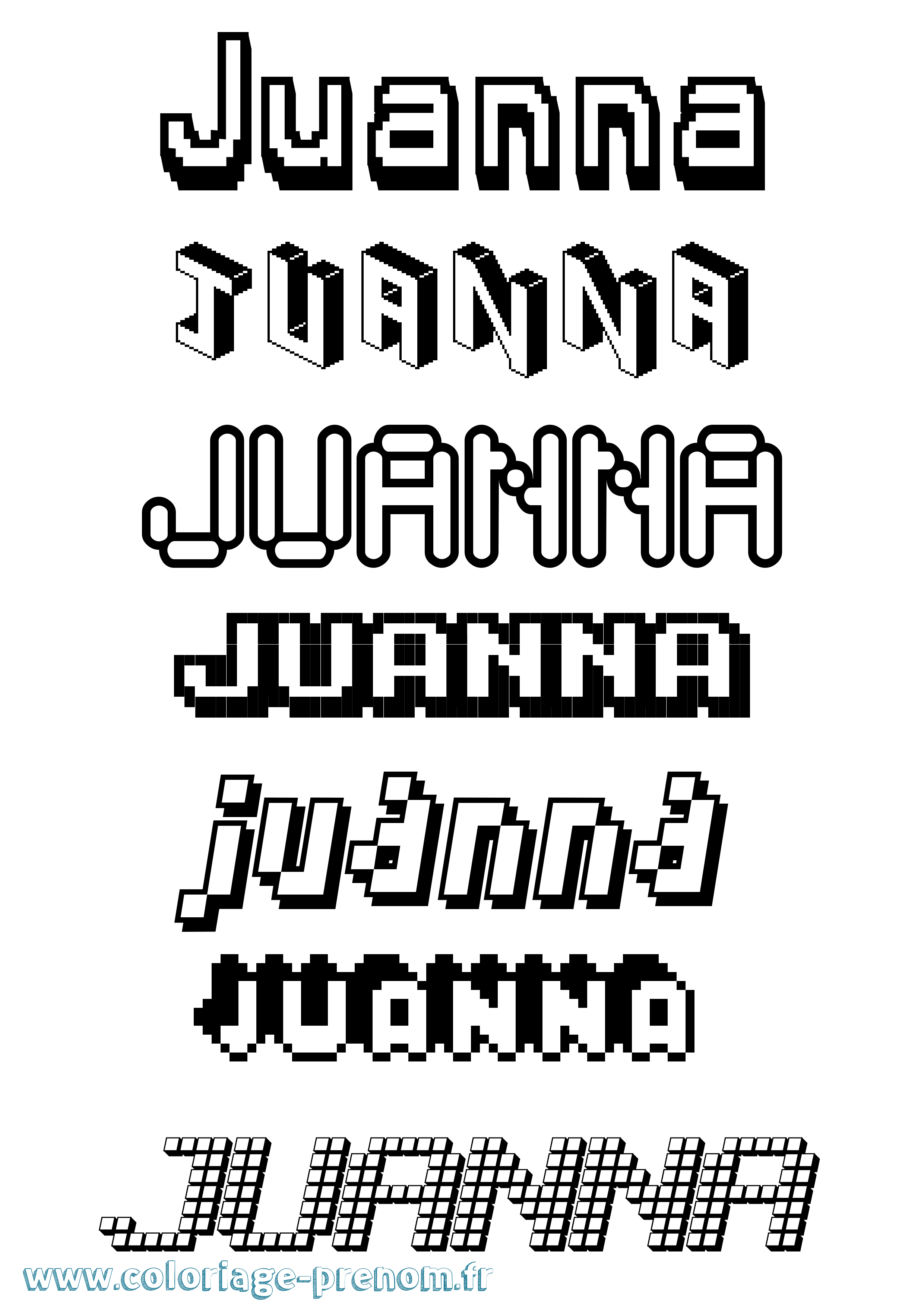 Coloriage prénom Juanna Pixel