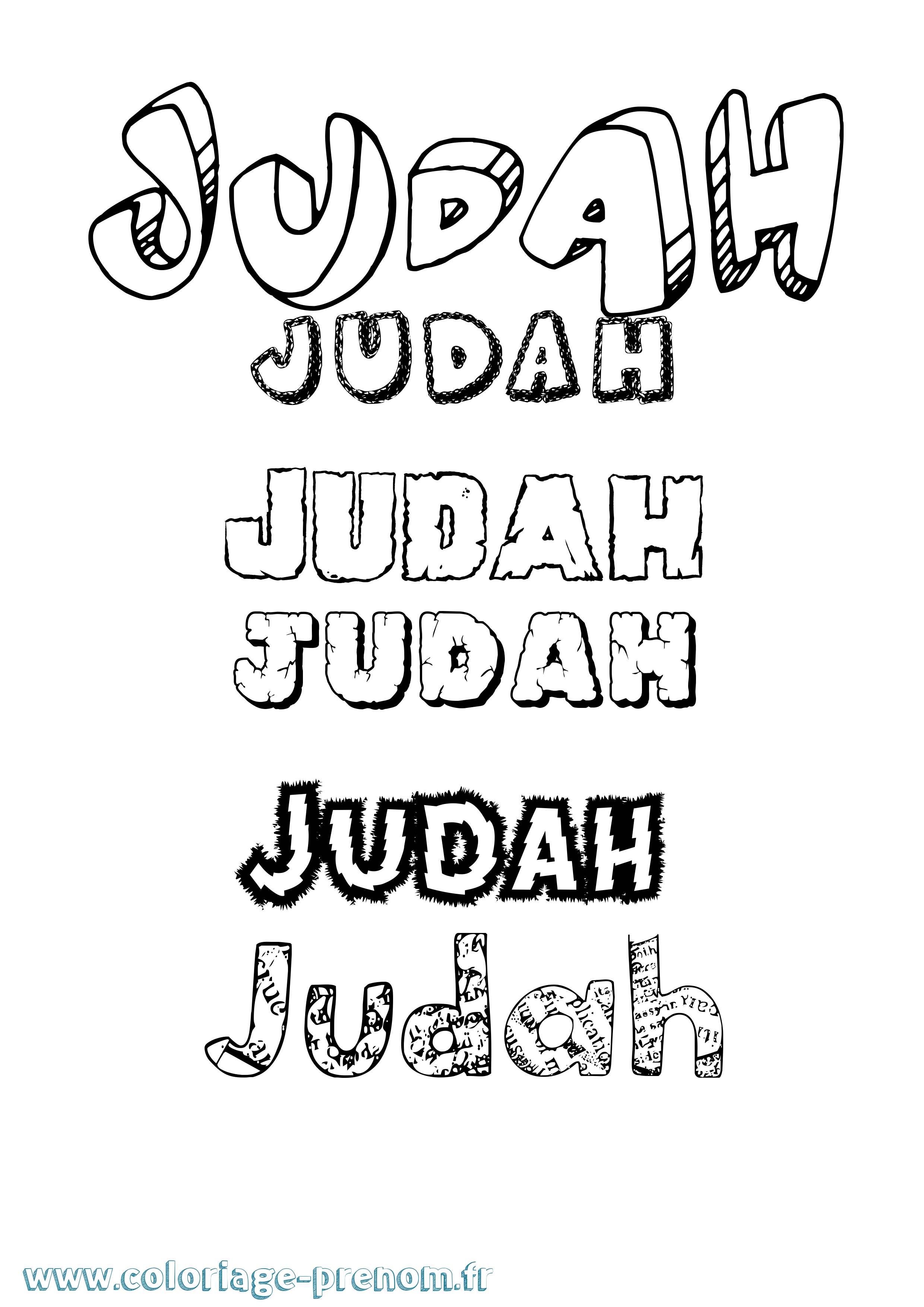 Coloriage prénom Judah Destructuré