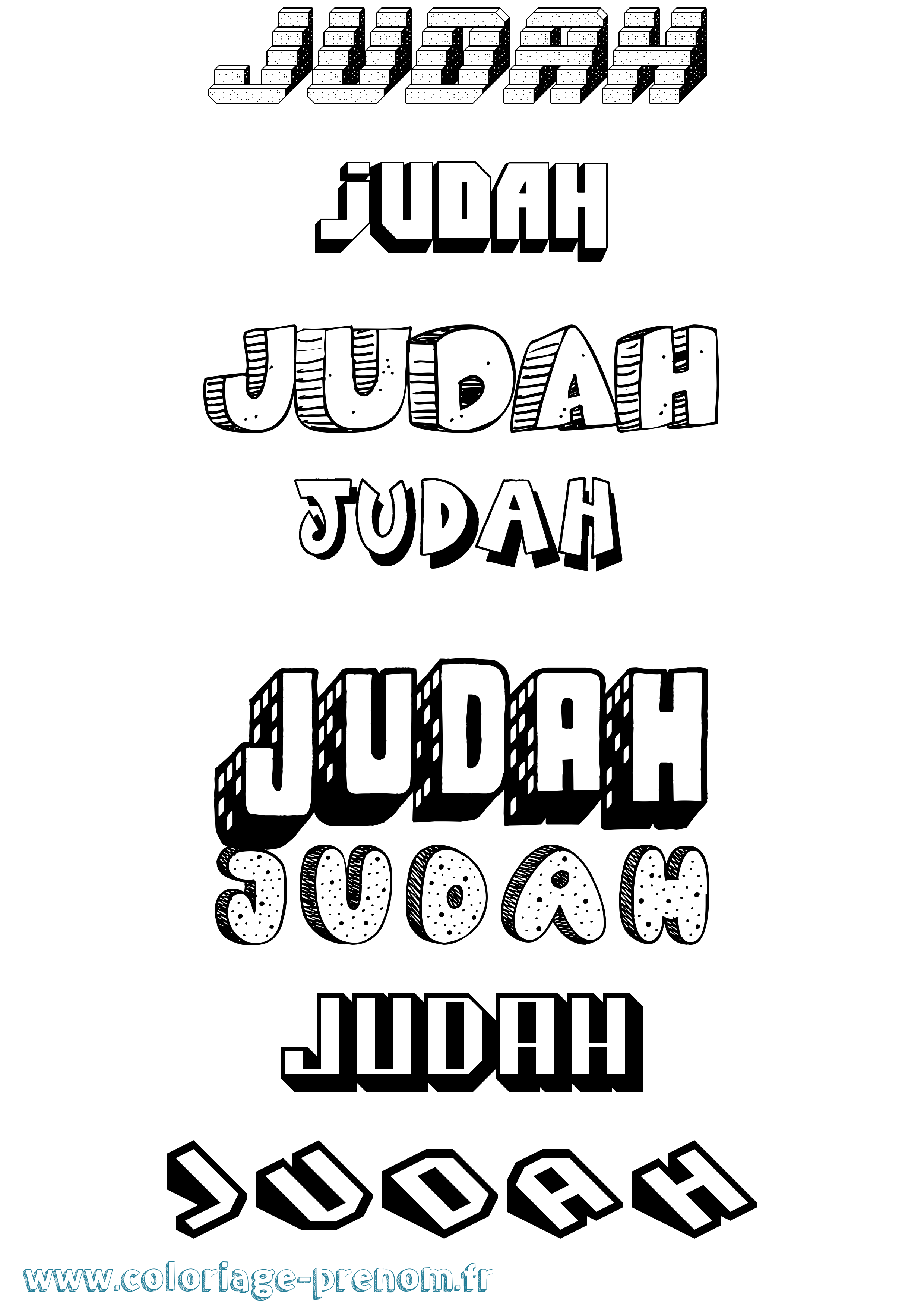 Coloriage prénom Judah Effet 3D